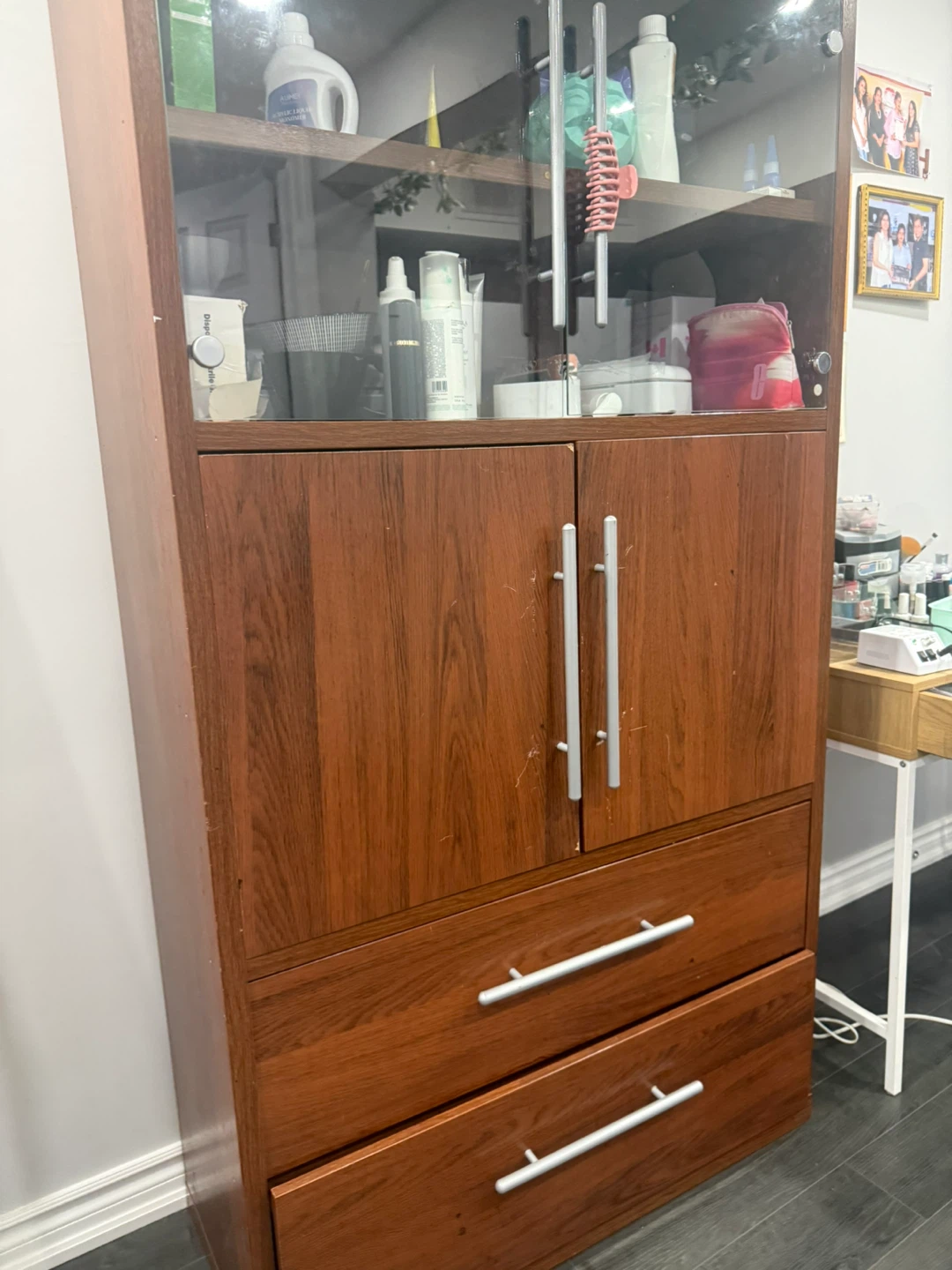 Wooden Storage Cabinet with Glass Doors - photo 2