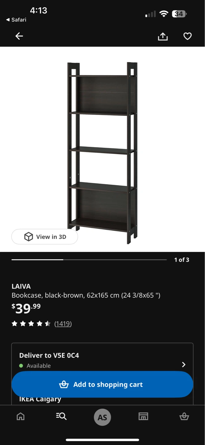 IKEA LAIVA Bookcase - Black-Brown, 62x165 cm