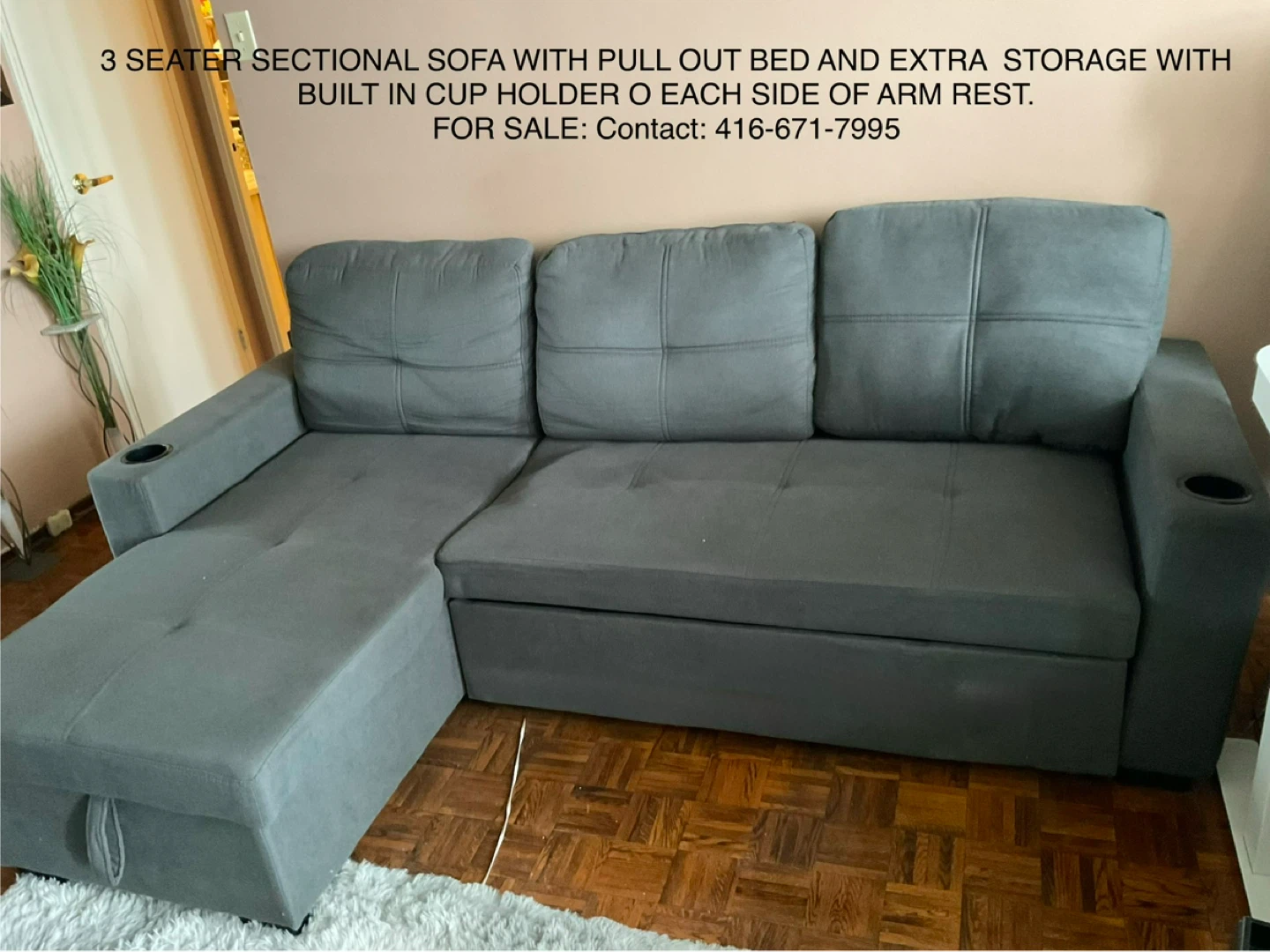 3 Seater Sectional Sofa with Pull Out Bed and Storage - photo 5