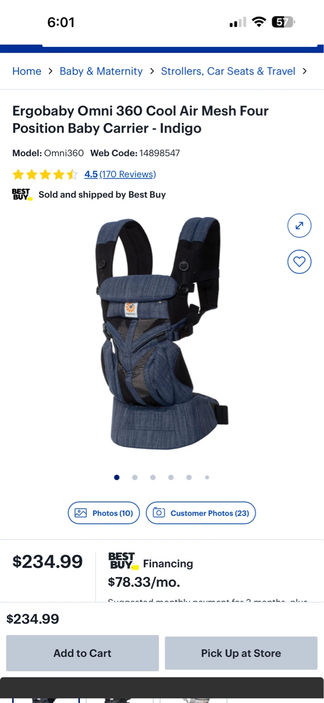 Ergobaby Omni 360 Cool Air Mesh Baby Carrier - Indigo