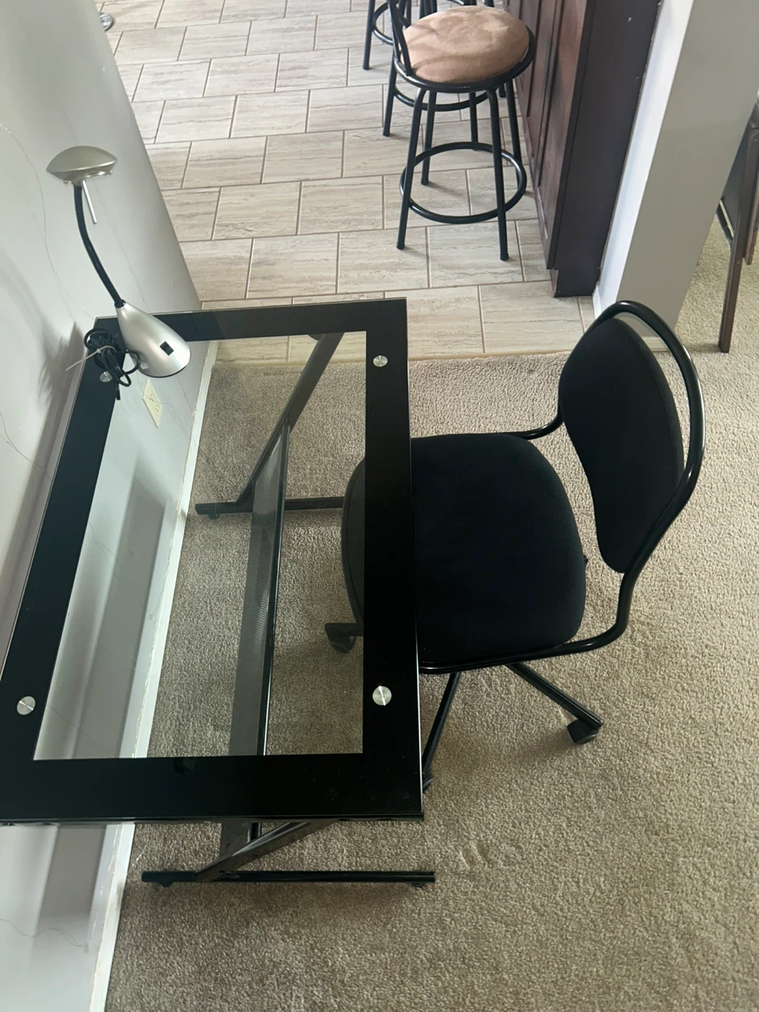 Glass Top Desk with Swivel Chair and Lamp - photo 3