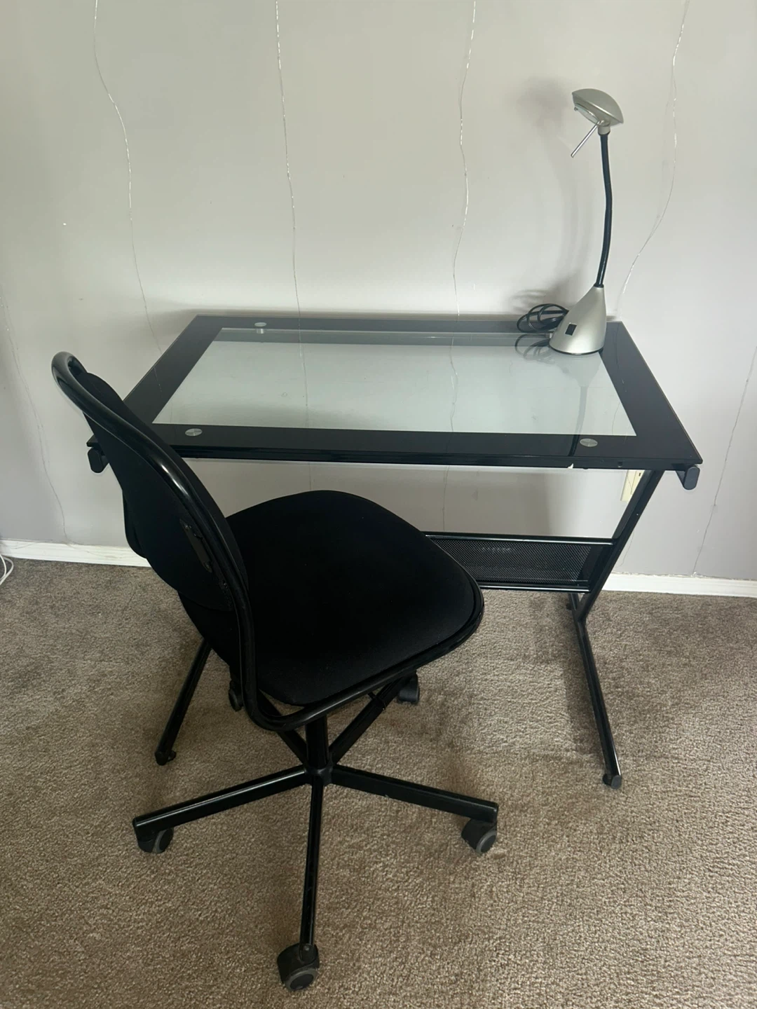 Glass Top Desk with Swivel Chair and Lamp - photo 2