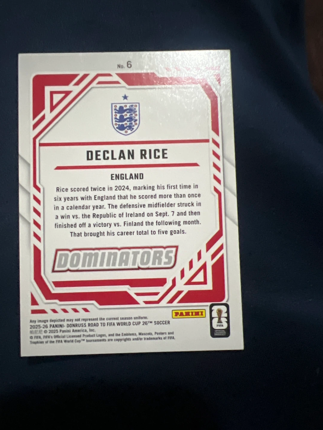Declan Rice England Dominators 2025-26 Panini Card - photo 2