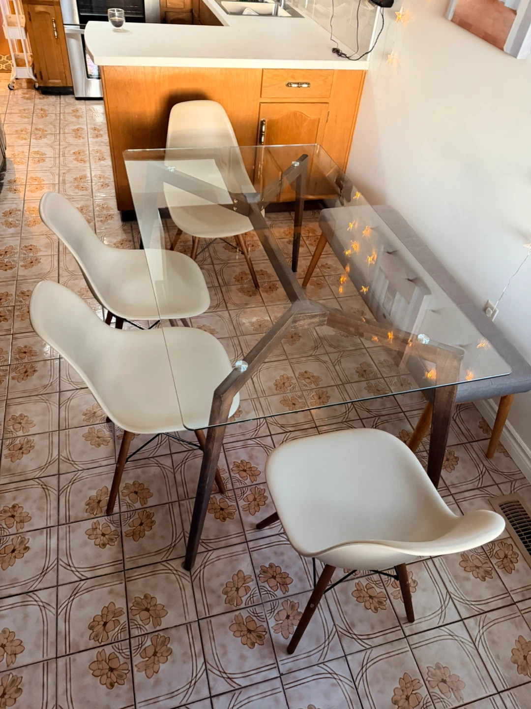 Glass Top Dining Table with 4 Chairs and Bench - photo 2