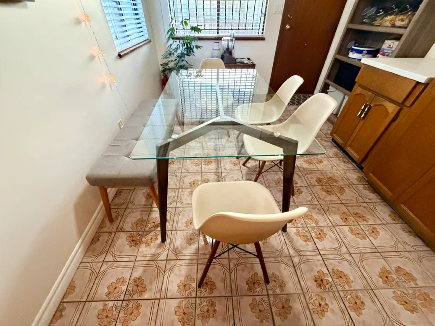 Glass Top Dining Table with 4 Chairs and Bench - photo 3