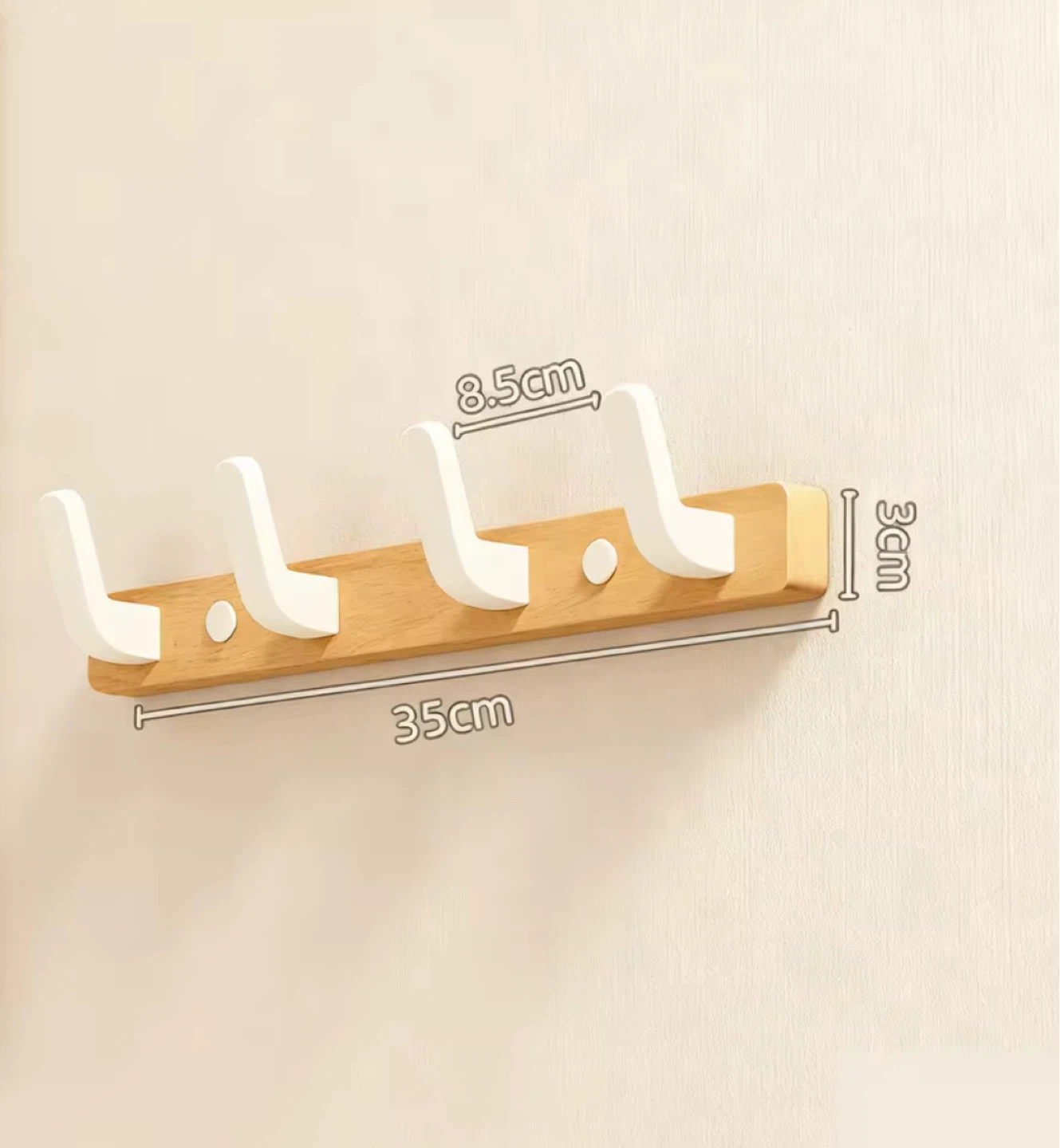 Wooden Wall Hook Rack - 35cm