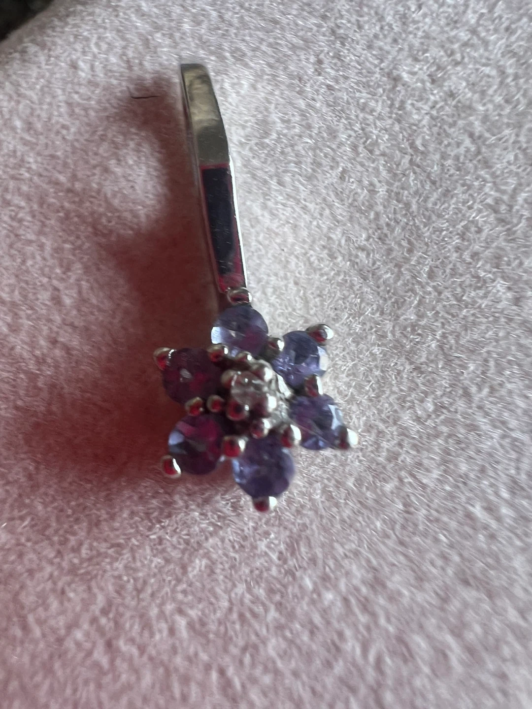 10K White Gold Tanzanite and Diamond Flower Pendant