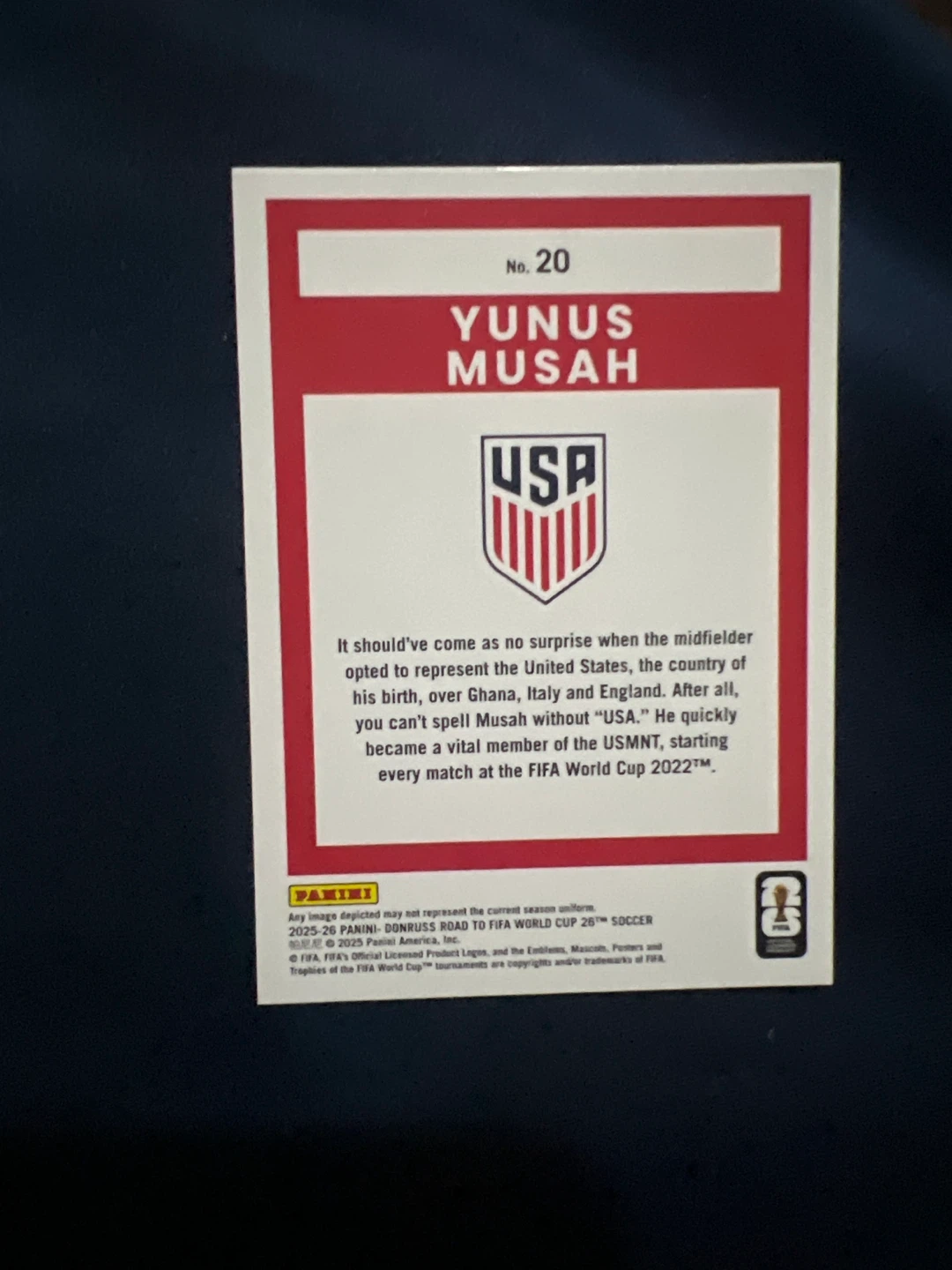 Panini Donruss Road to FIFA World Cup Yunus Musah Trading Card - photo 2