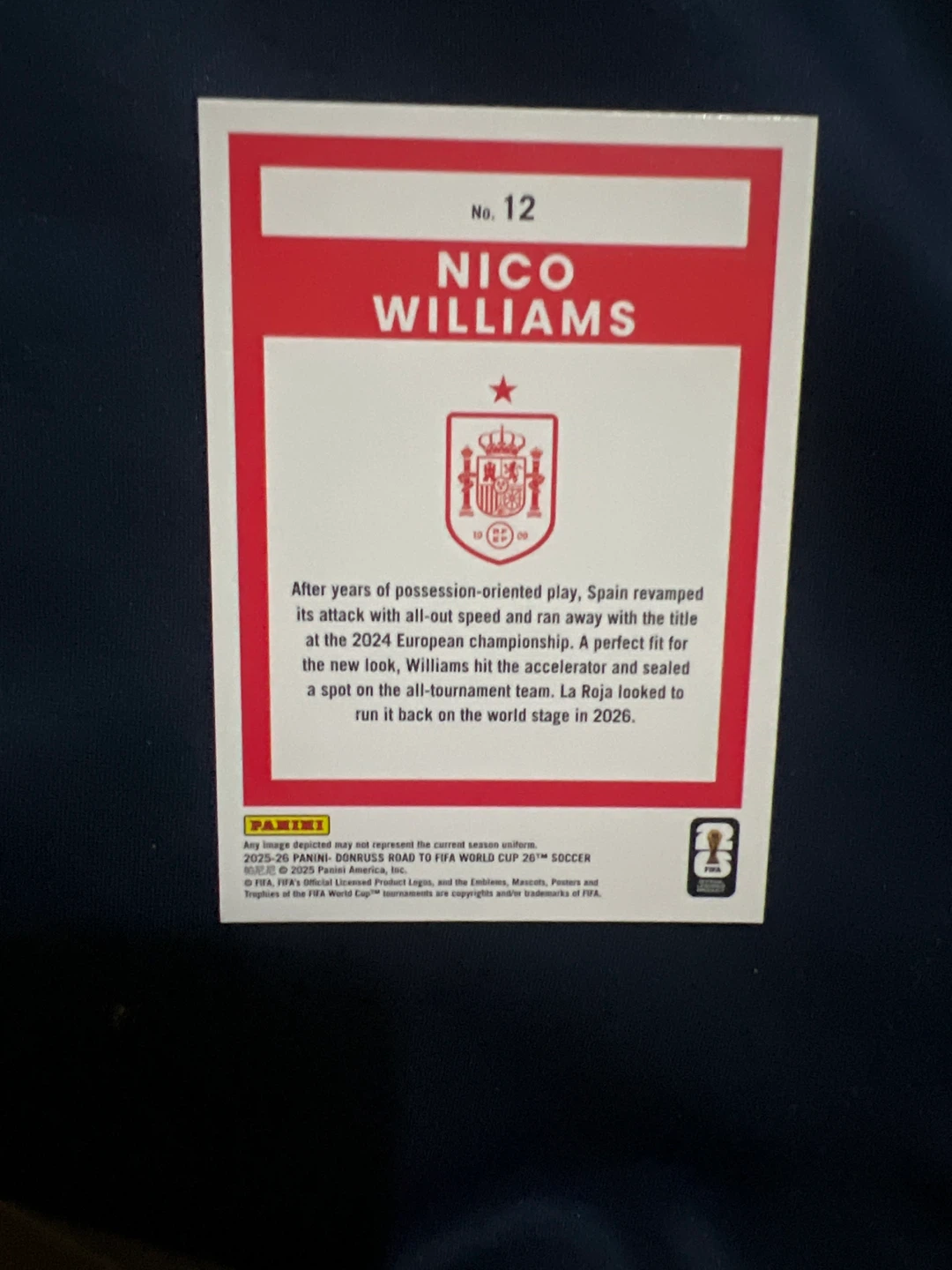 2025 Donruss Road to FIFA World Cup Nico Williams Trading Card - photo 2