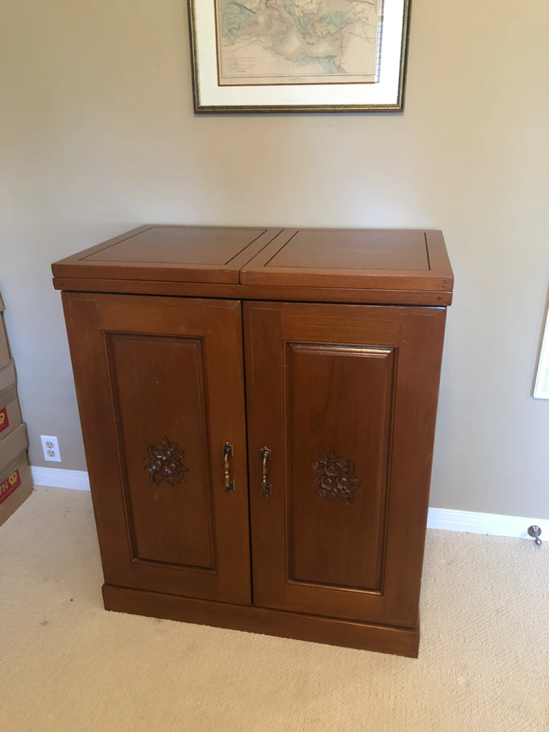 Solid Wood Bar Cabinet with Wine and Glass Storage