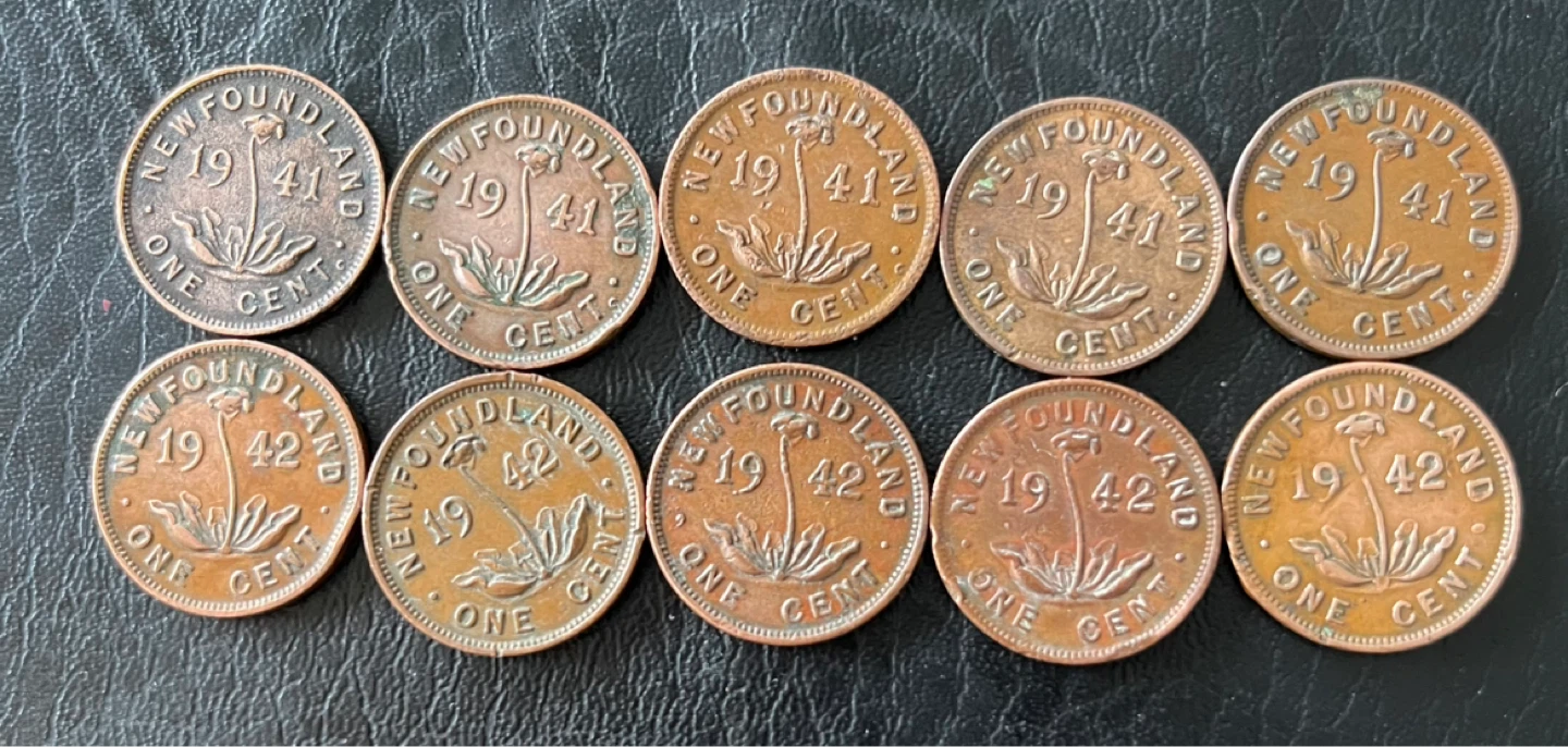 WW-2 Newfoundland 1 Cent Coins - 1941 & 1942 - photo 3