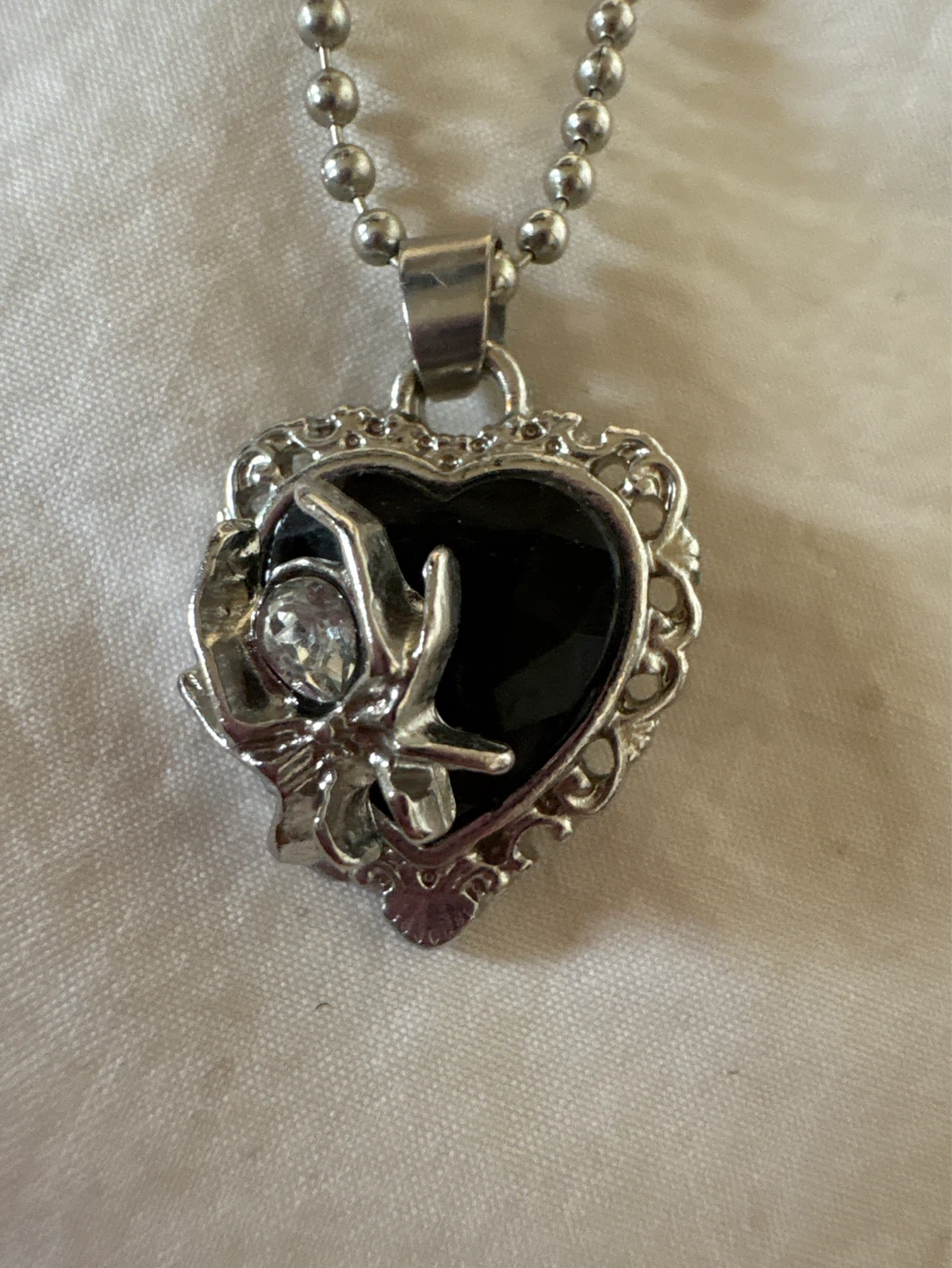 Silver Heart Pendant Necklace with Spider Detail