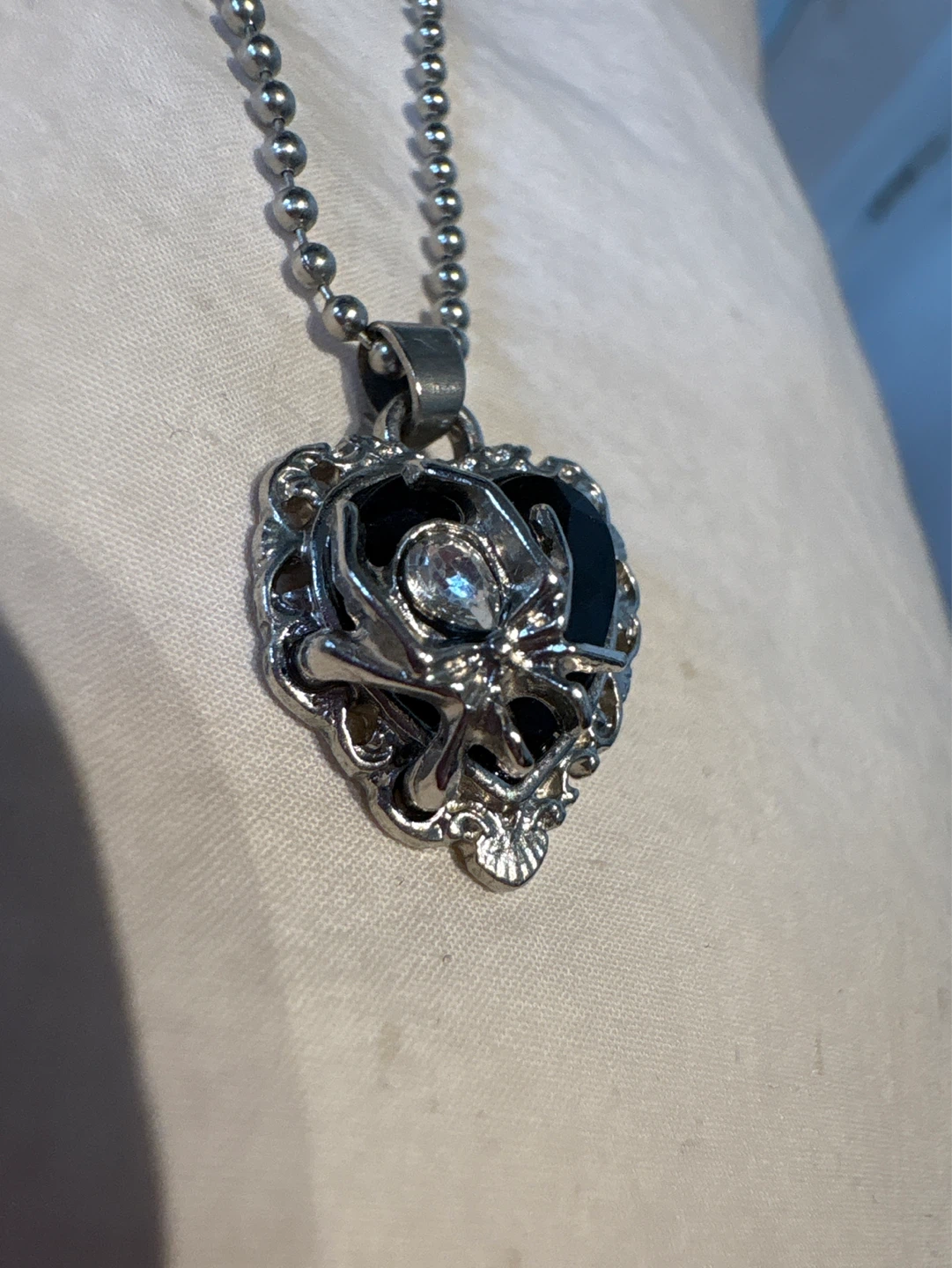 Silver Heart Pendant Necklace with Spider Detail - photo 3