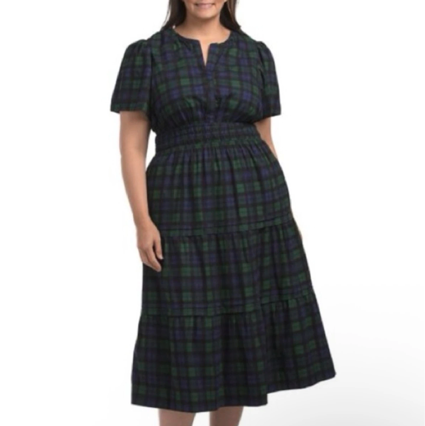 LÉA Plaid Tiered Midi Dress XL