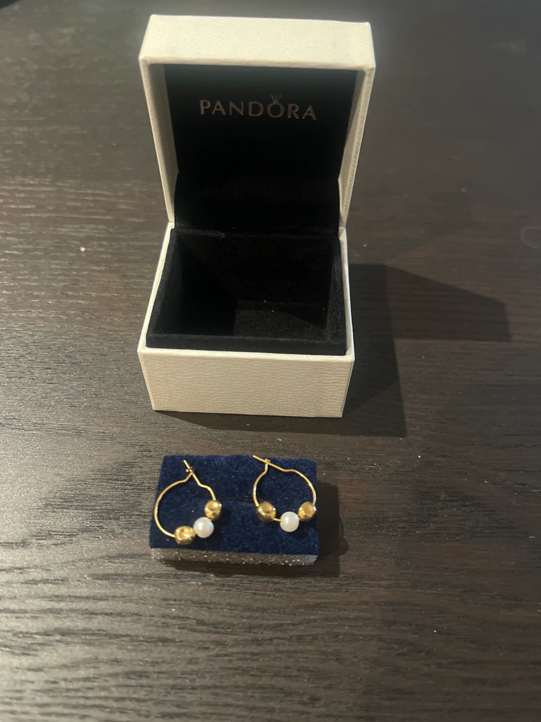 Pandora Hoop Earrings with Pearls and Gold Beads
