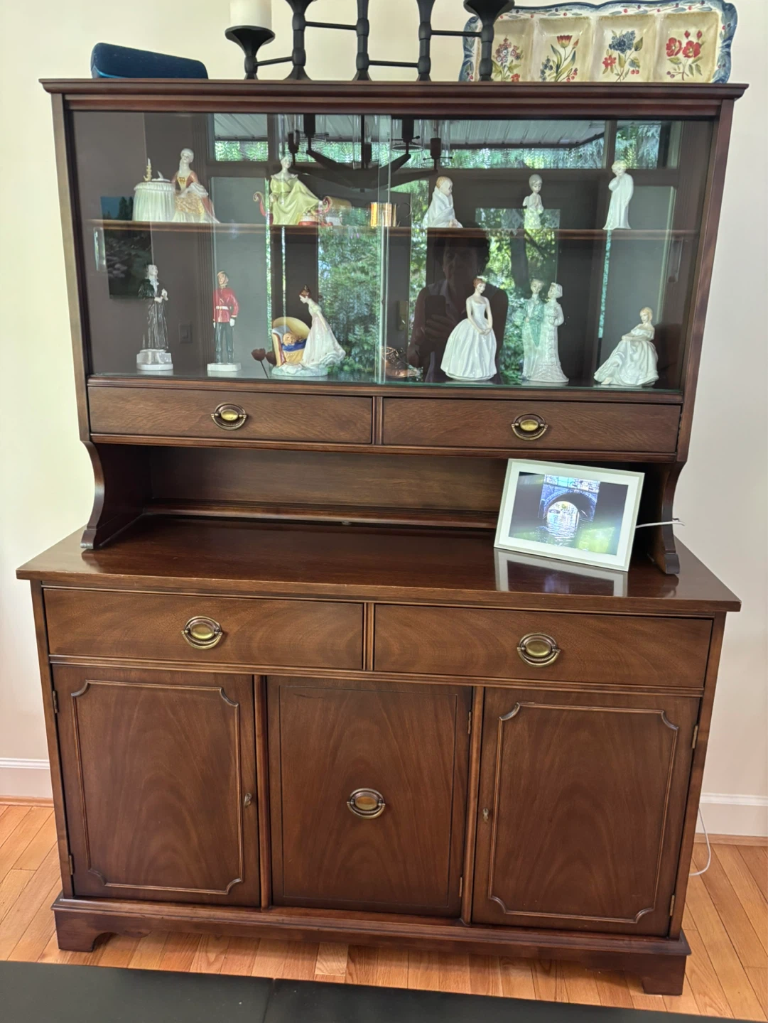 Vintage Wooden China Cabinet with Glass Doors