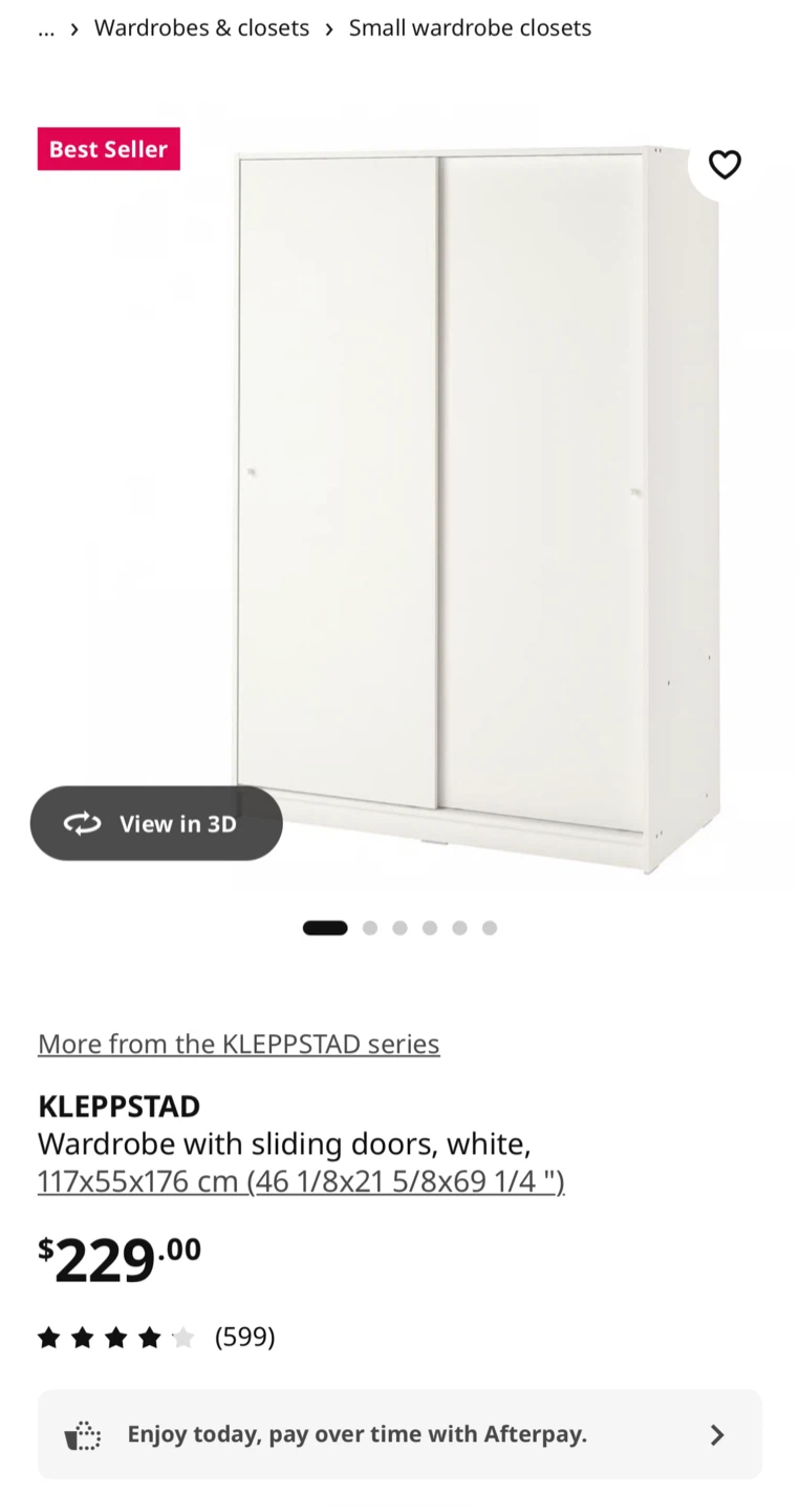 IKEA KLEPPSTAD Wardrobe White Sliding Doors 117x55x176cm
