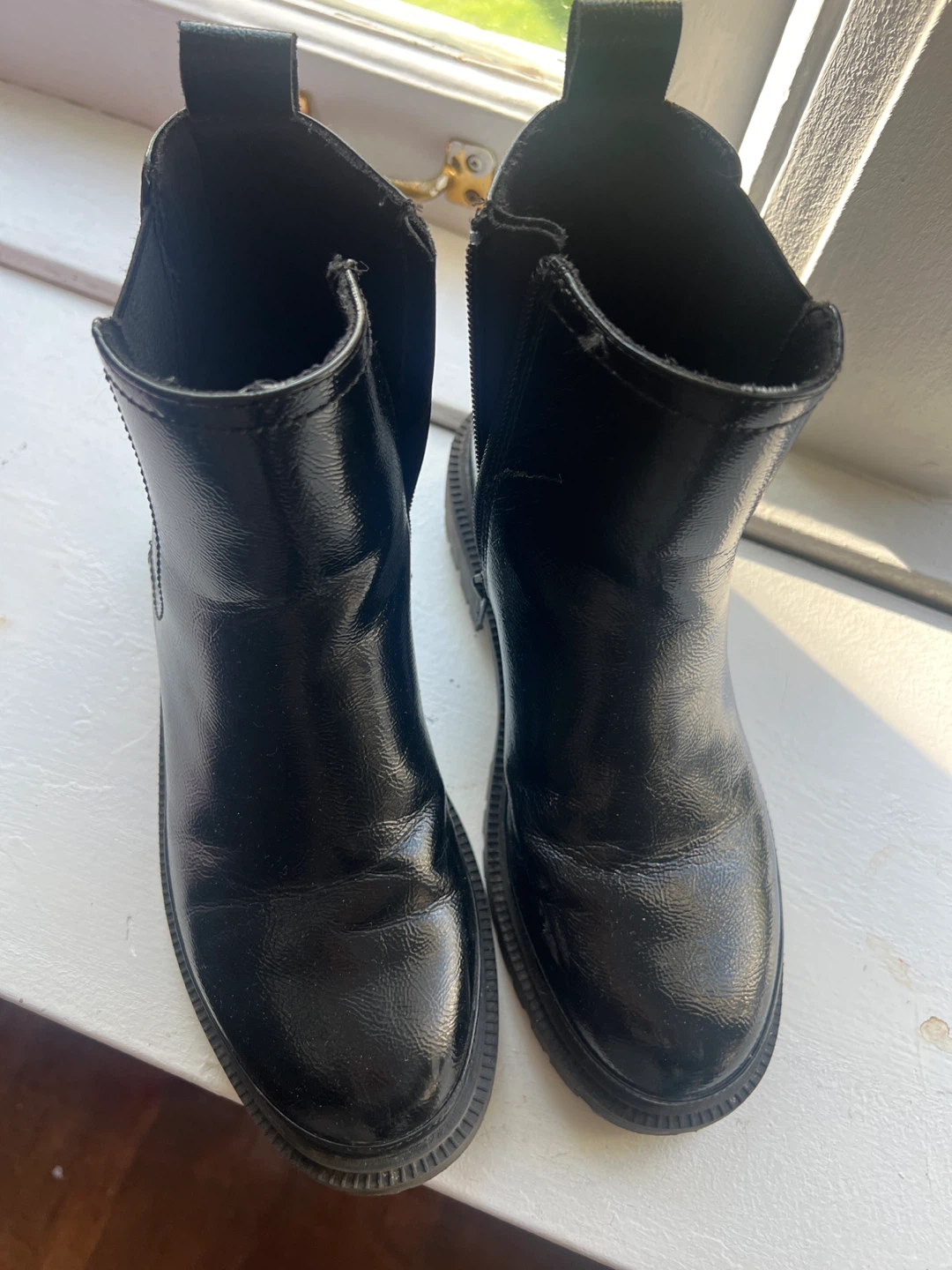 ZARA Black Patent Chelsea Boots Size EUR 35