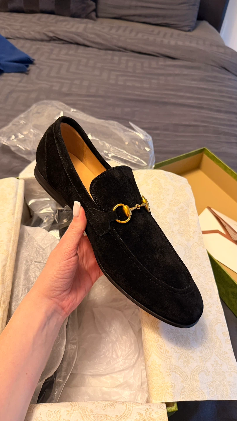 Gucci Black Suede Horsebit Loafers