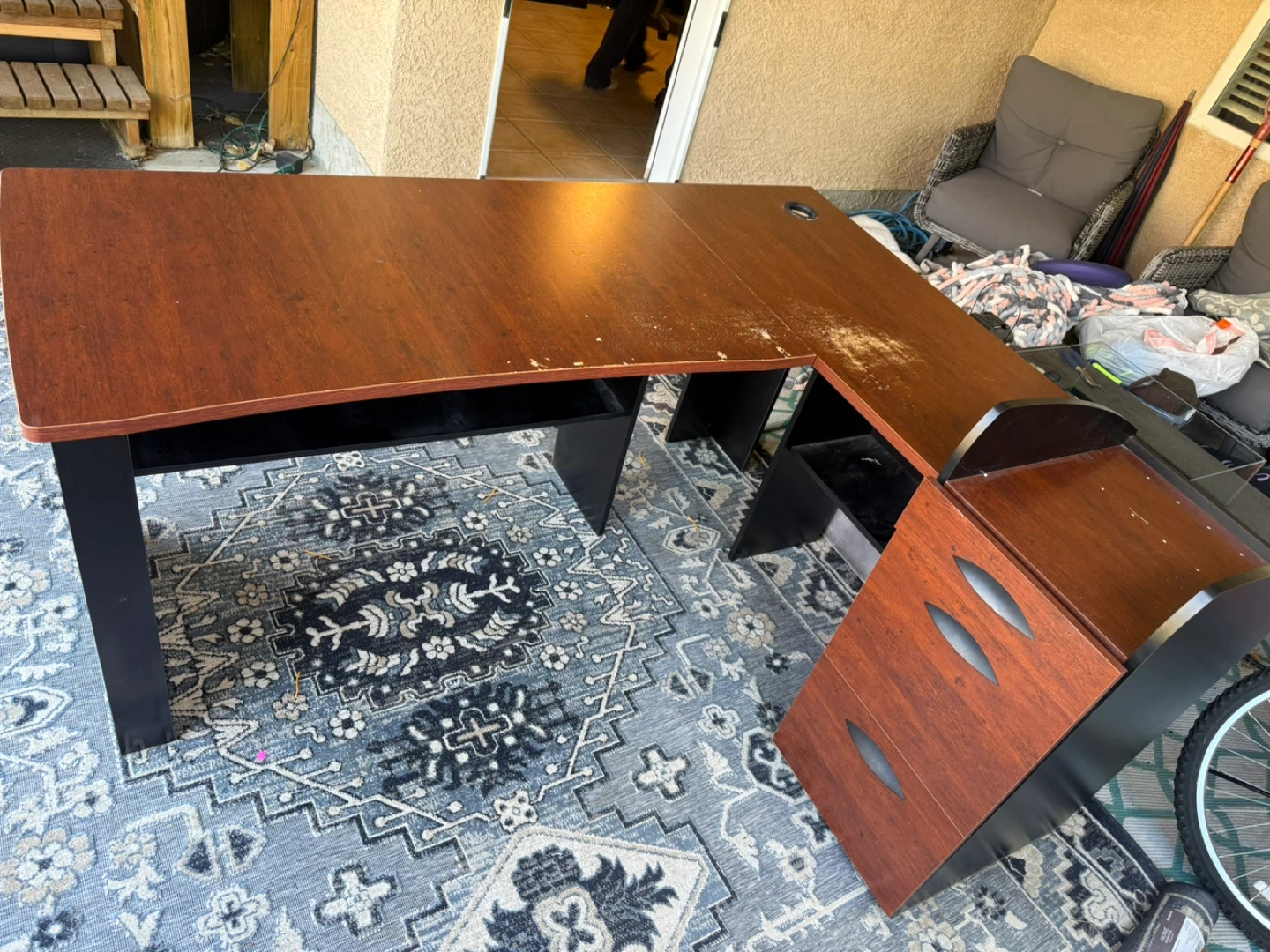 L-shaped desk with filing cabinet