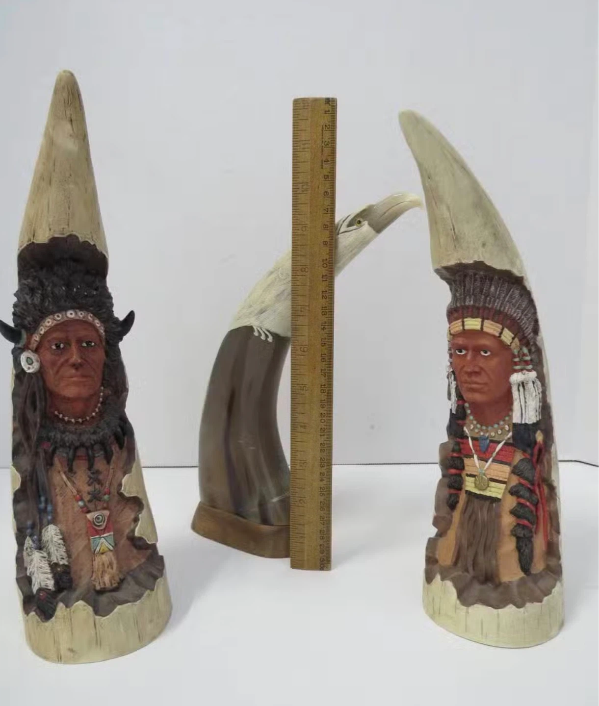 Native American Indian Chief Horn Carving Sculpture Set - photo 2