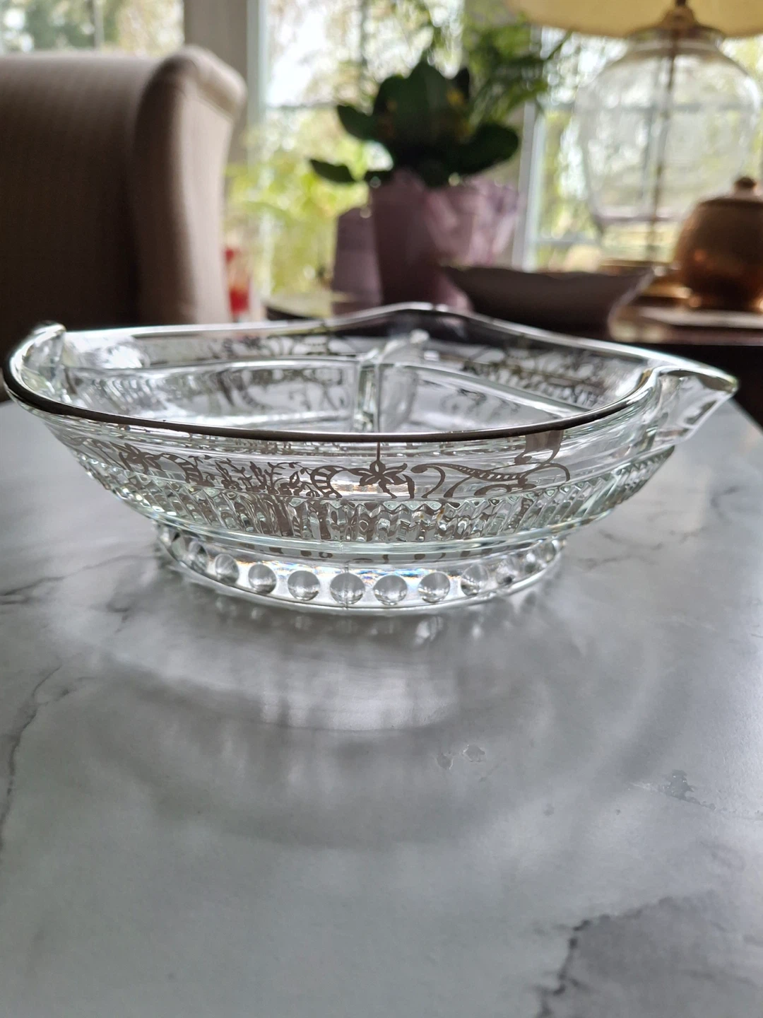 Glass divided serving dish with silver overlay - photo 2
