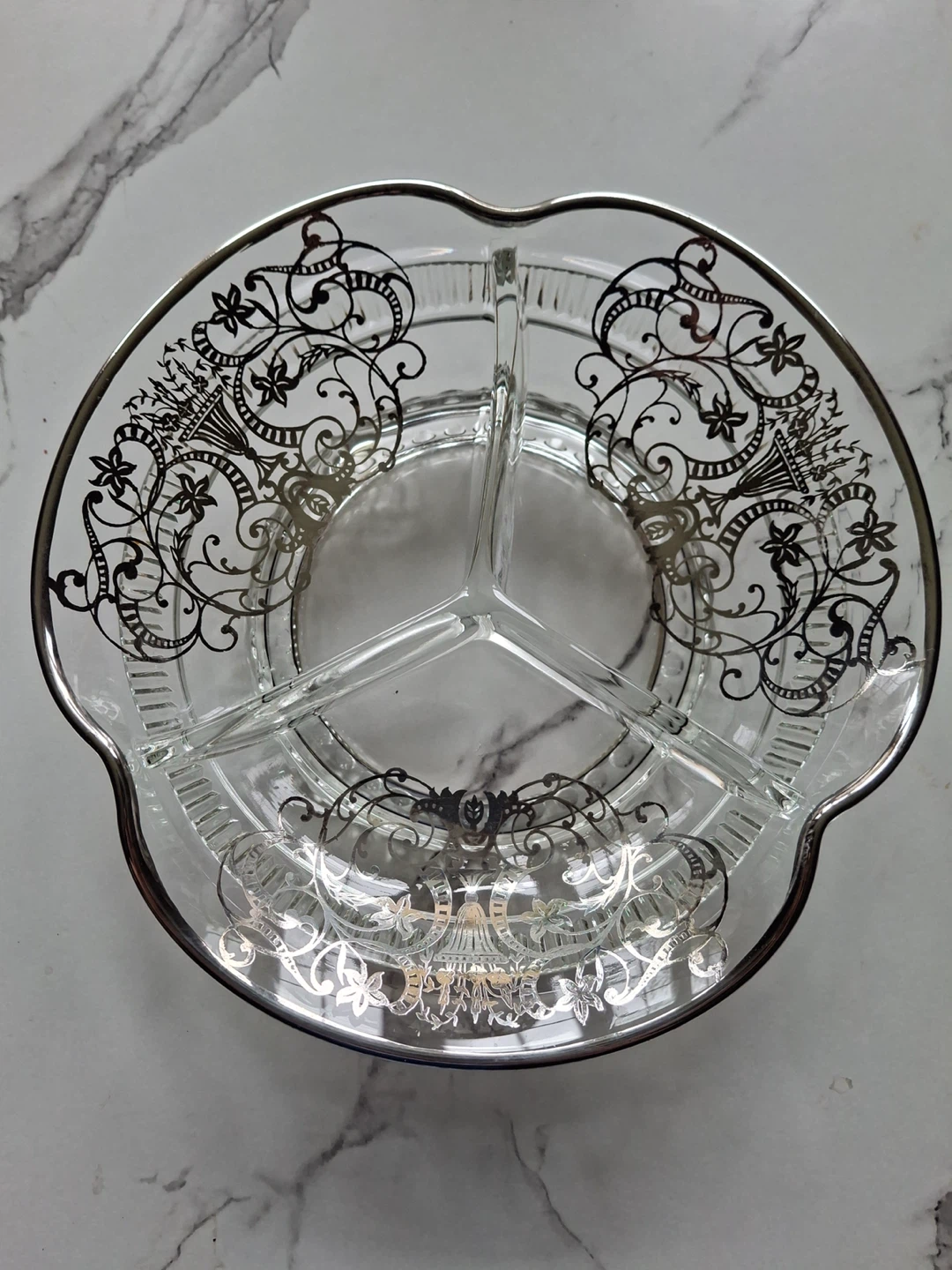 Glass divided serving dish with silver overlay - photo 3