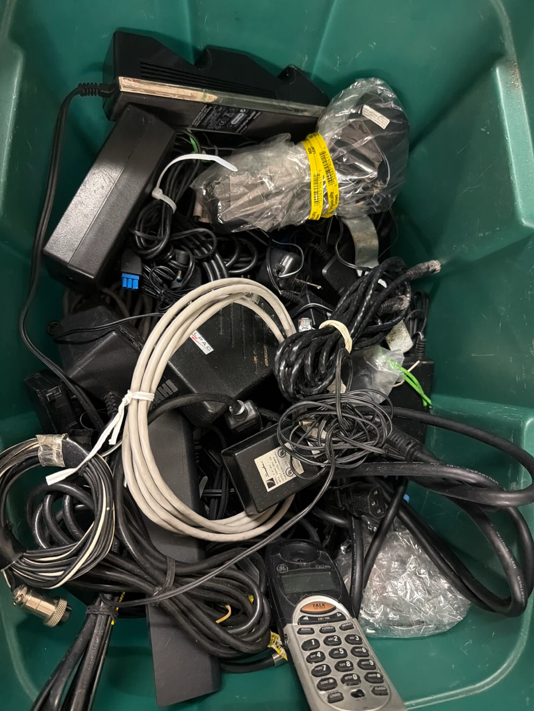 Assorted Power Adapters and Cord Lot with GE Phone