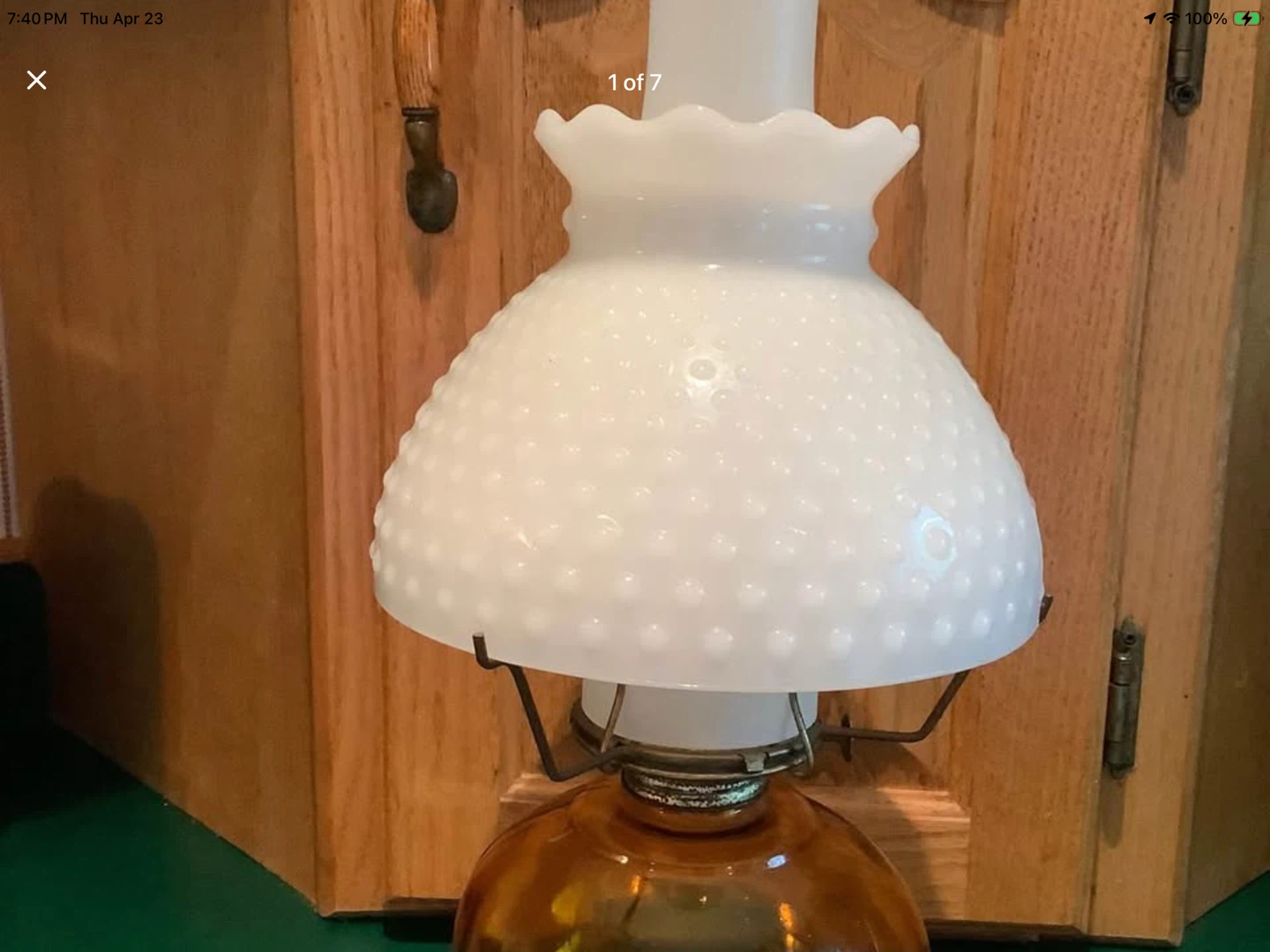 Vtg Amber Glass Eagle Oil Lamp w Hobnail Glass Shade 🐞