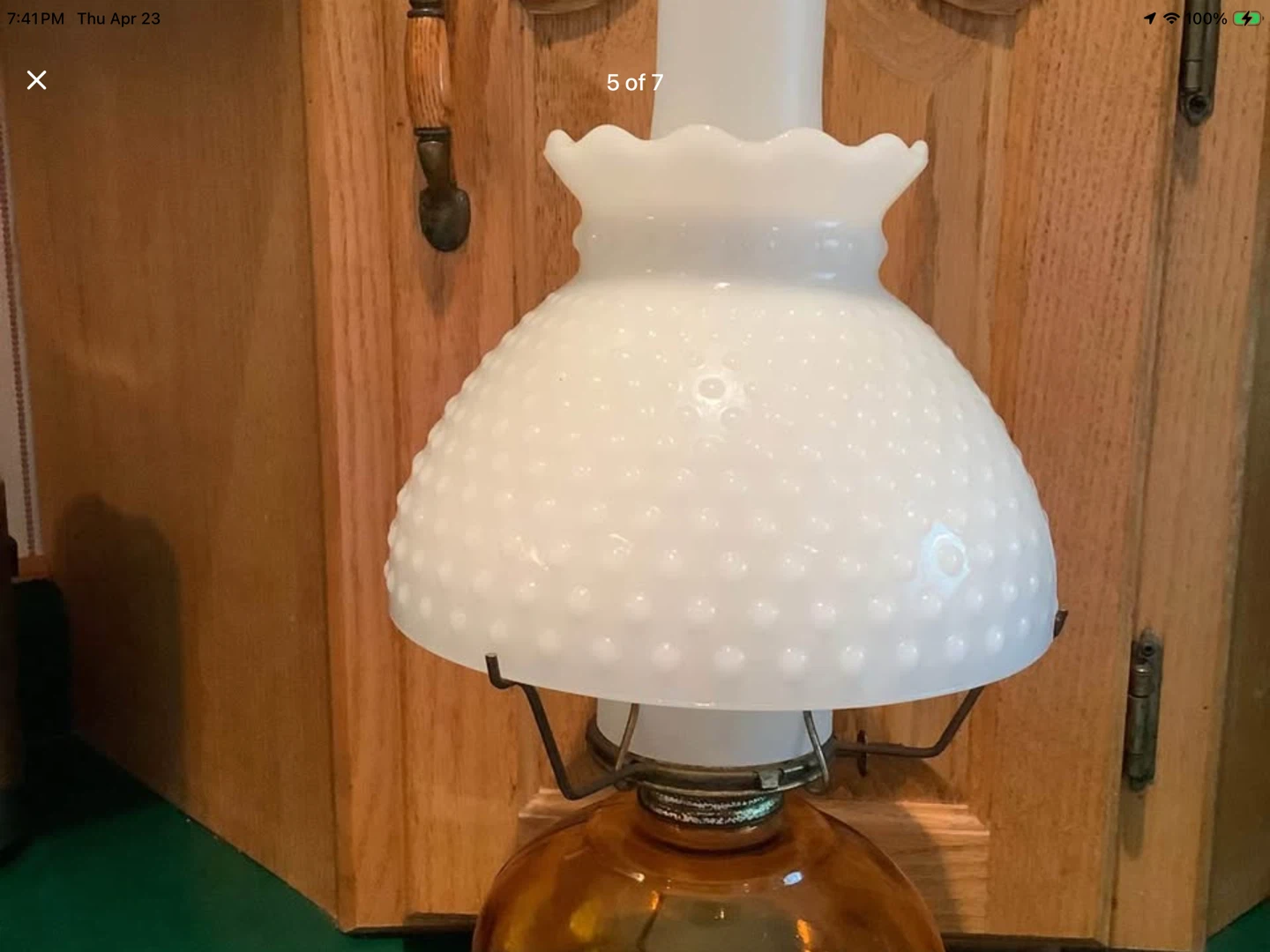 Vtg Amber Glass Eagle Oil Lamp w Hobnail Glass Shade 🐞 - photo 5