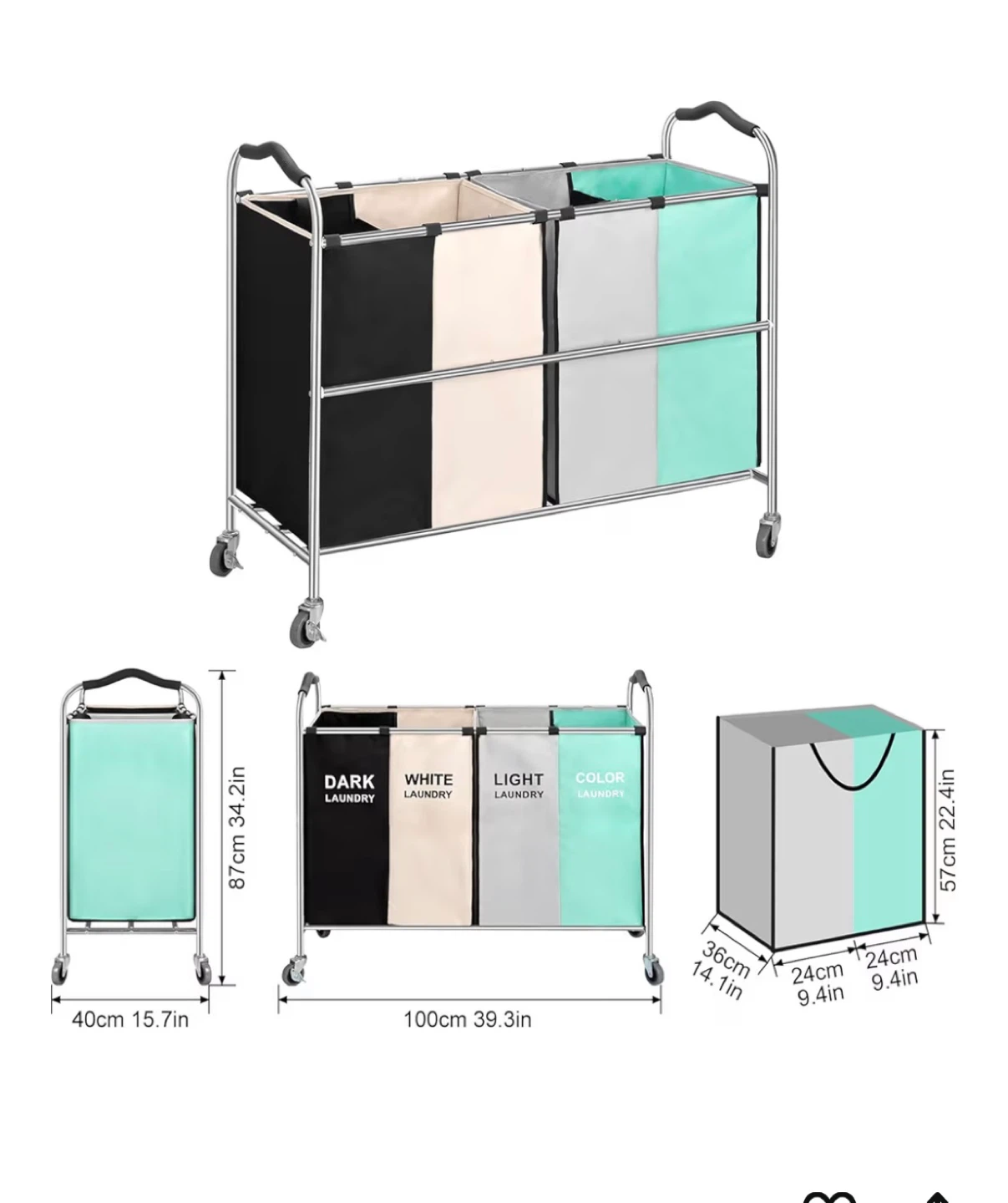 4-Section Wheeling Hamper - photo 3