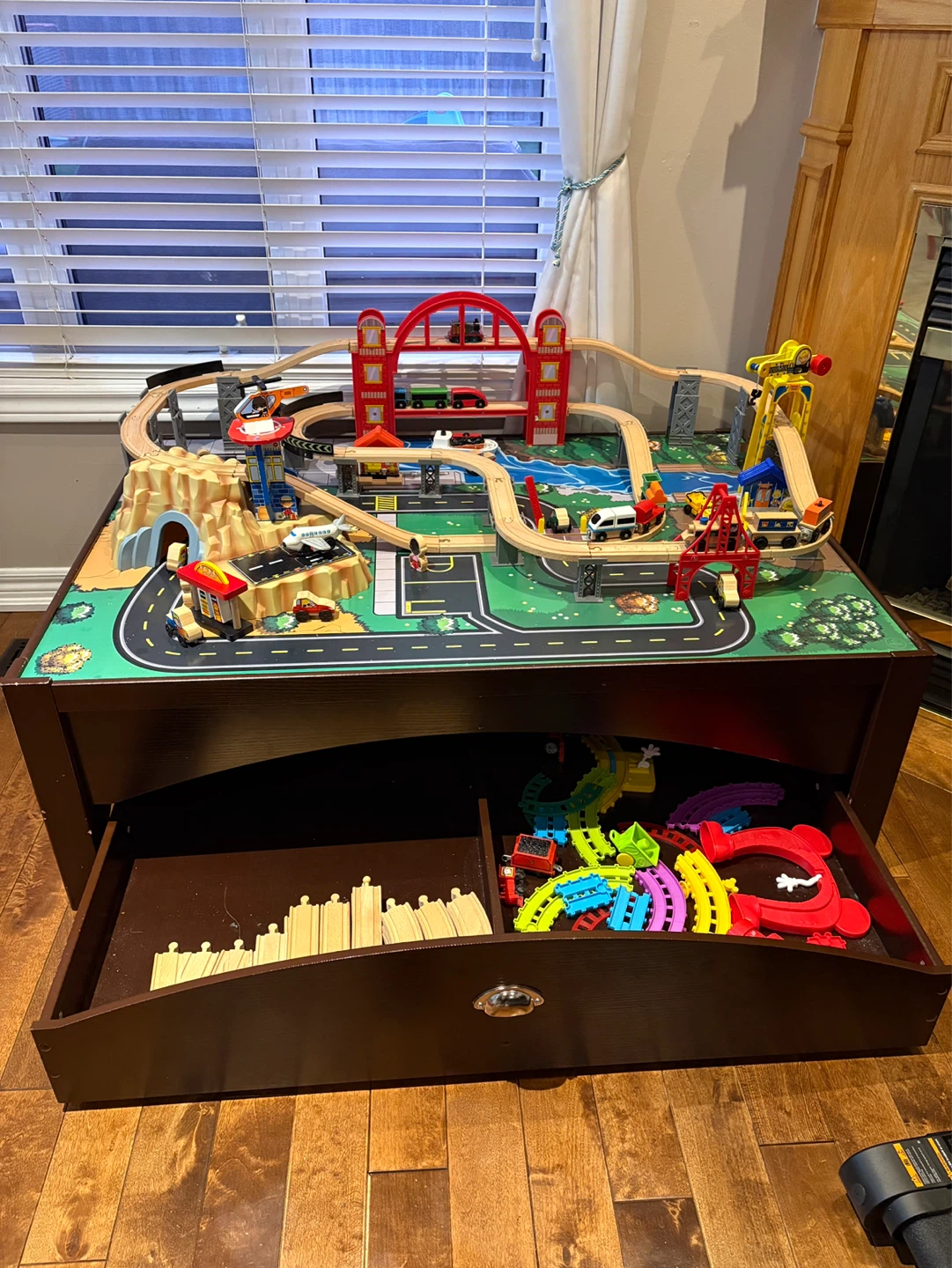 Wooden Train Table Set with Bridge and Accessories - photo 2