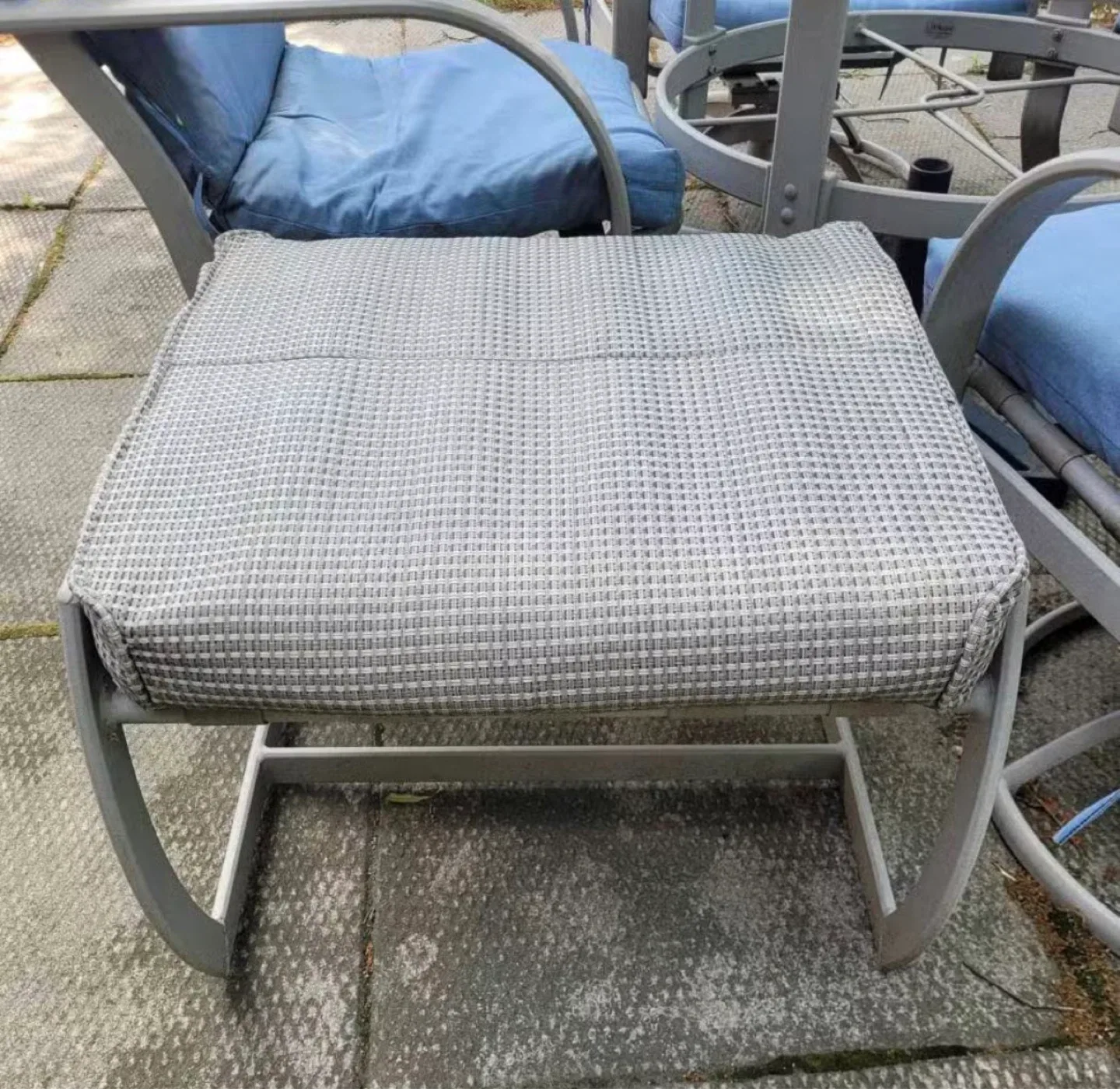 Patio Dining Set with Glass Table and Blue Cushions - photo 3