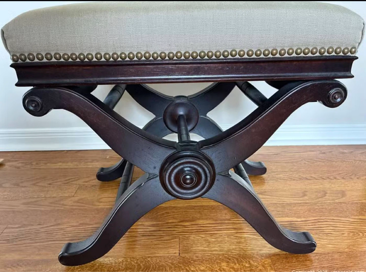 Dark Wood X-Base Ottoman Stool - photo 2