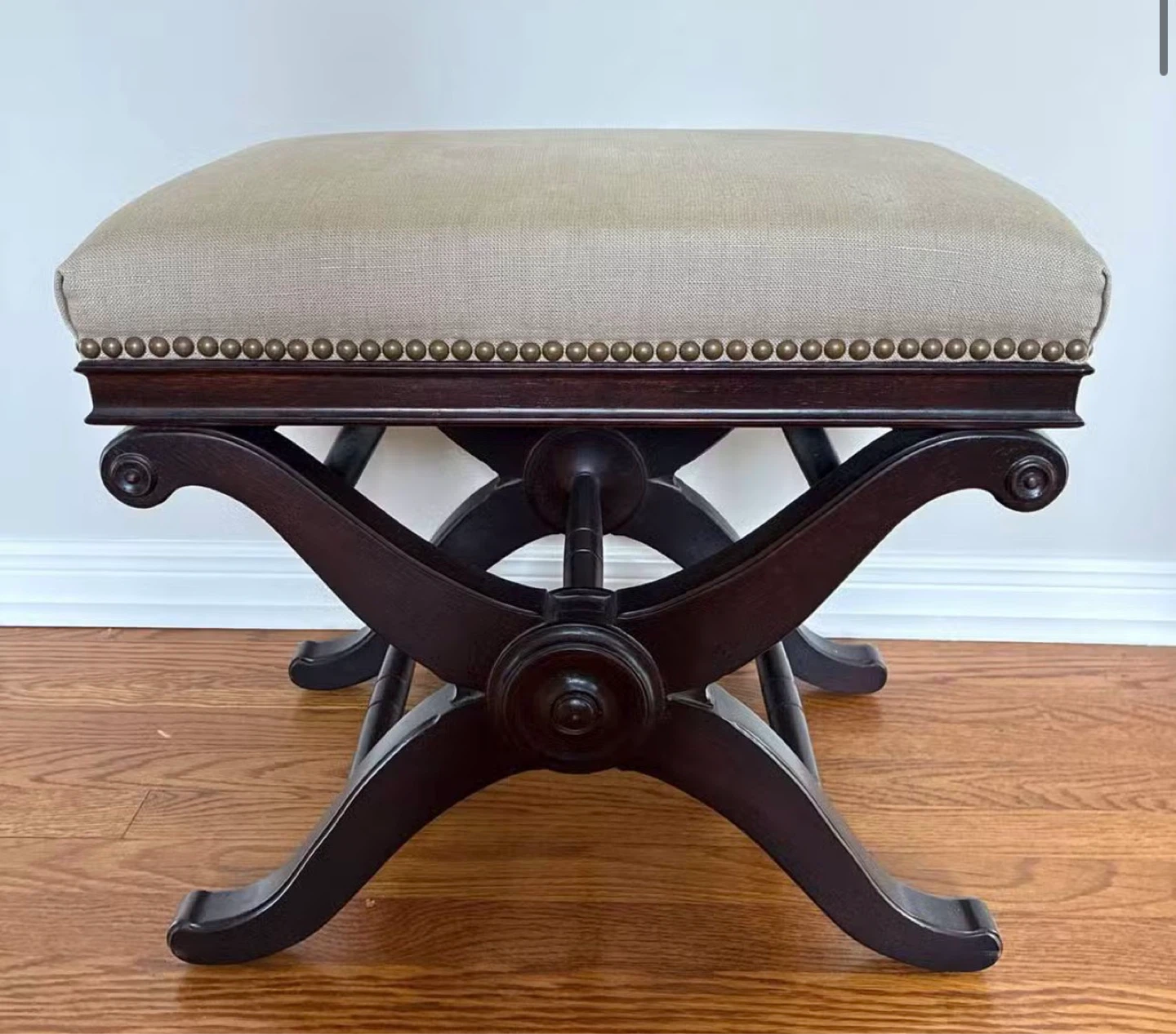 Dark Wood X-Base Ottoman Stool