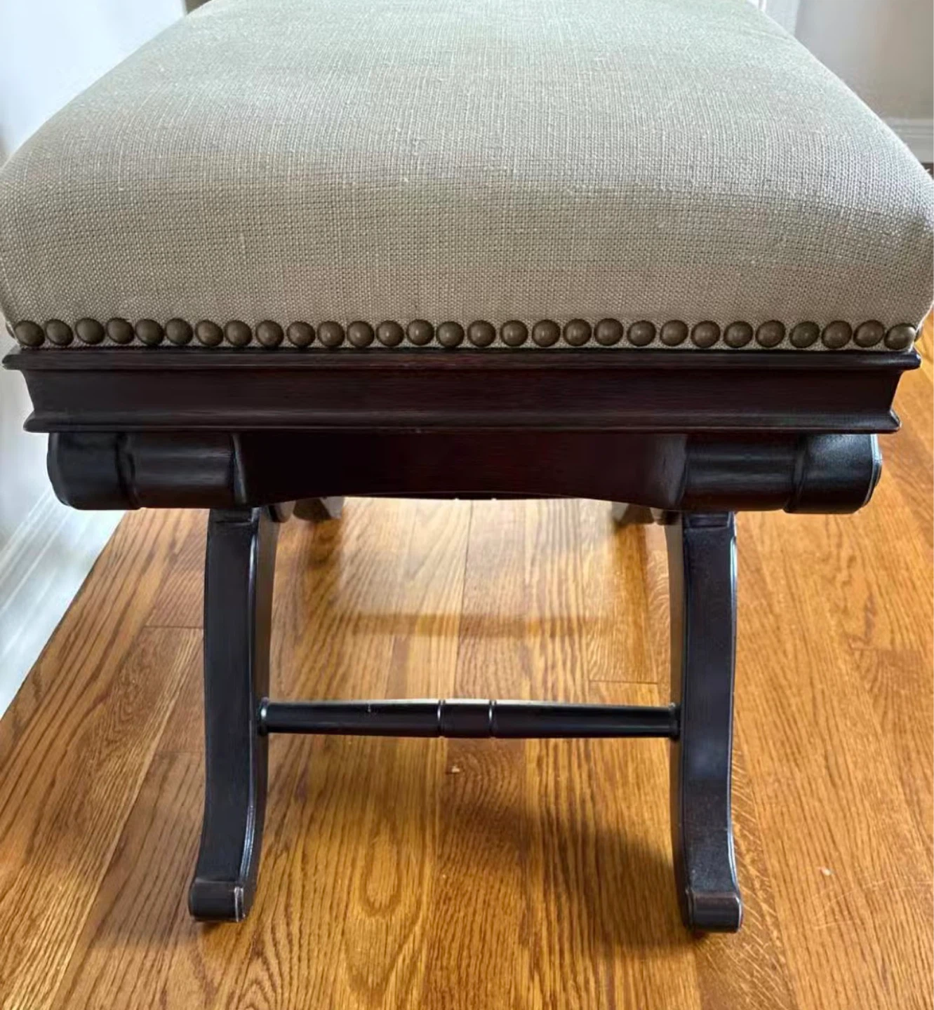 Dark Wood X-Base Ottoman Stool - photo 3