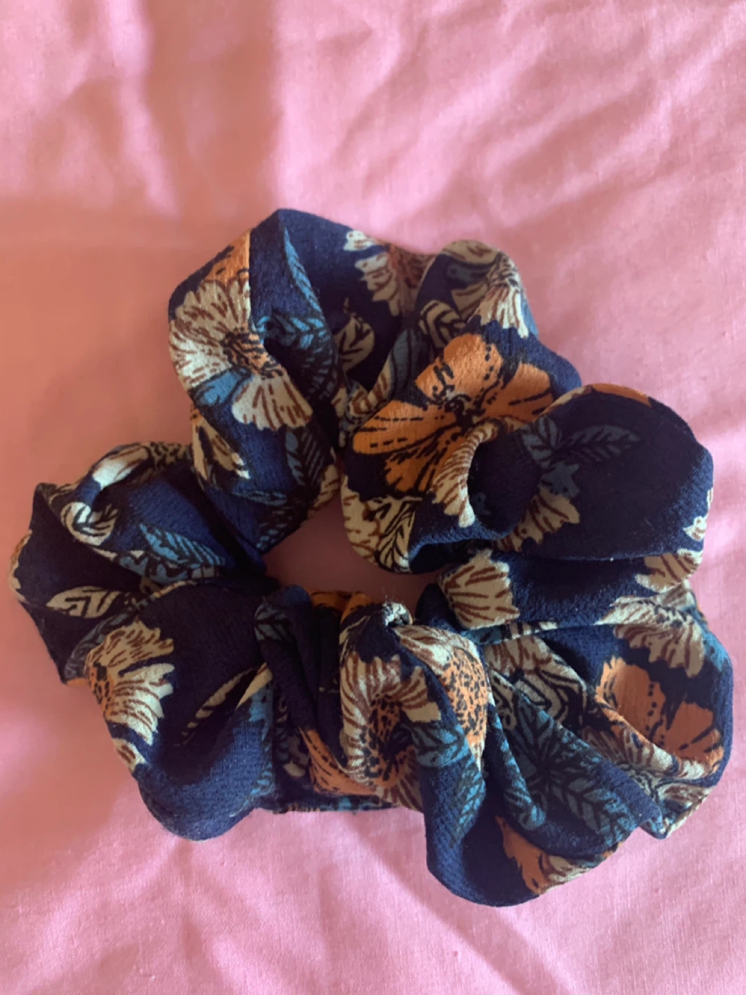 Navy Floral Scrunchie