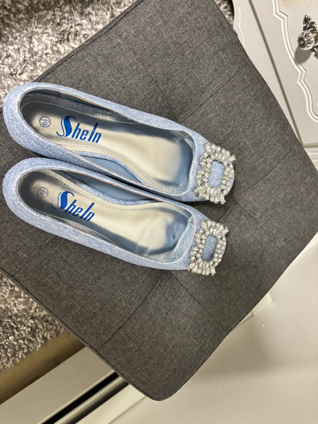 Shein Blue Denim Ballet Flats with Rhinestone Buckle - photo 3