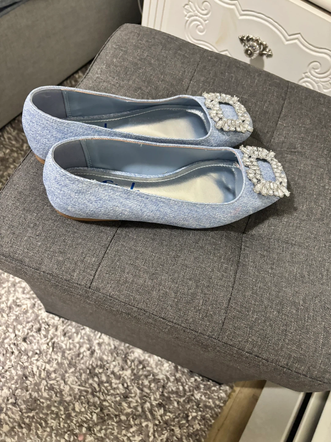 Shein Blue Denim Ballet Flats with Rhinestone Buckle - photo 2
