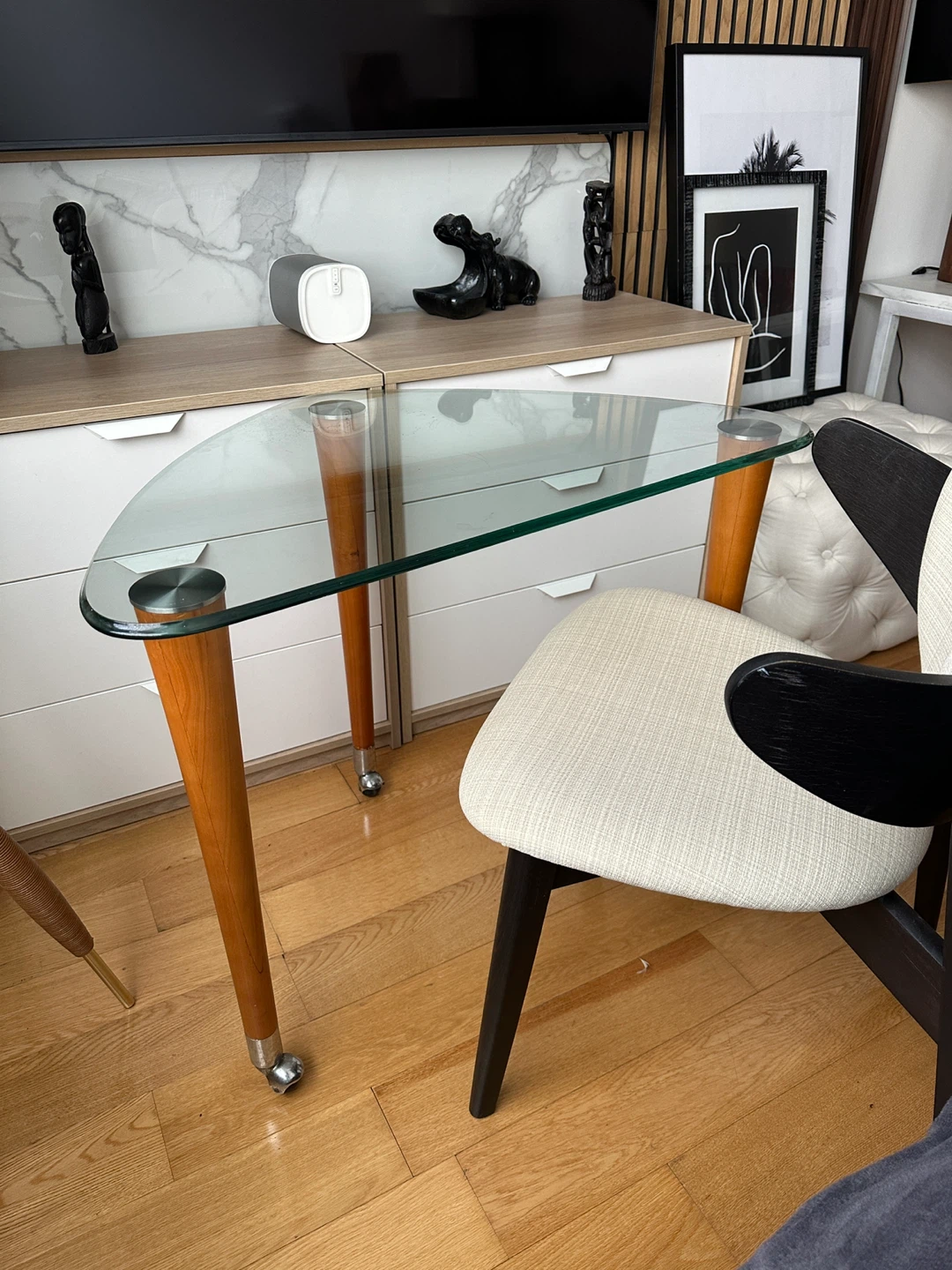 VINTAGE MID CENTURY MODERN CORNER OFFICE DESK ON CASTORS