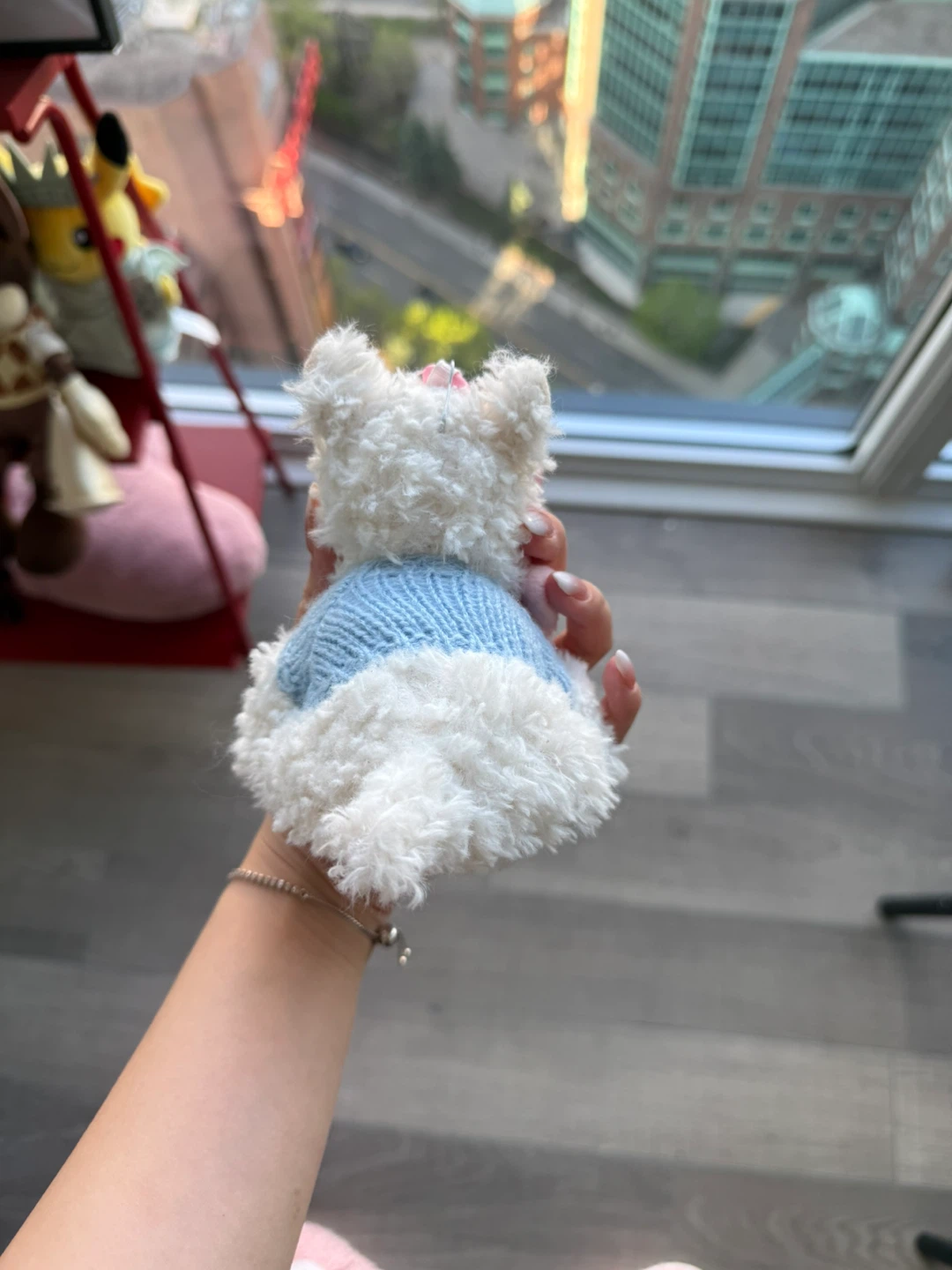 Plush Dog Keychain with Pink Bunny Accessory - photo 2