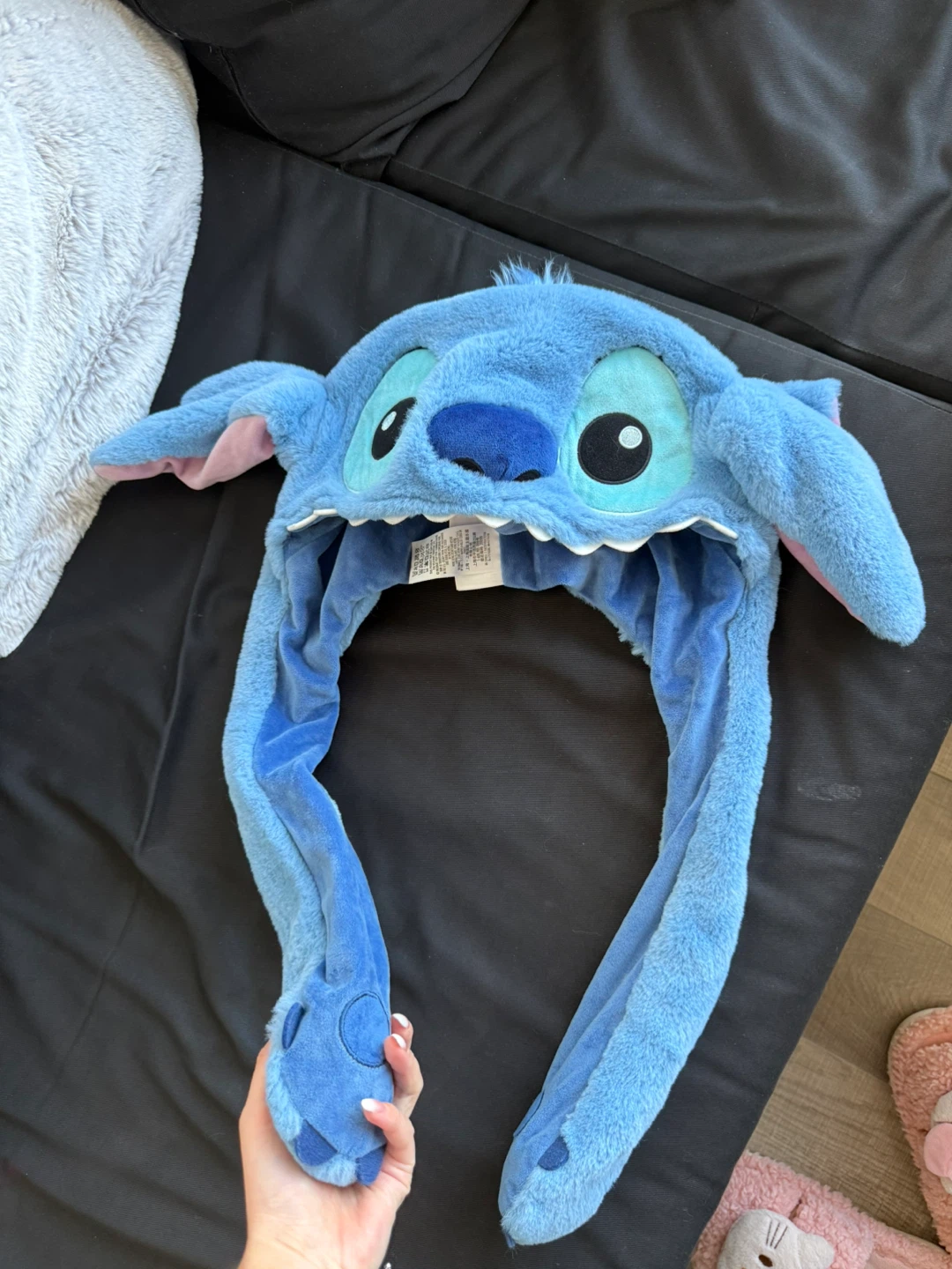Blue Stitch Plush Hat with Mittens