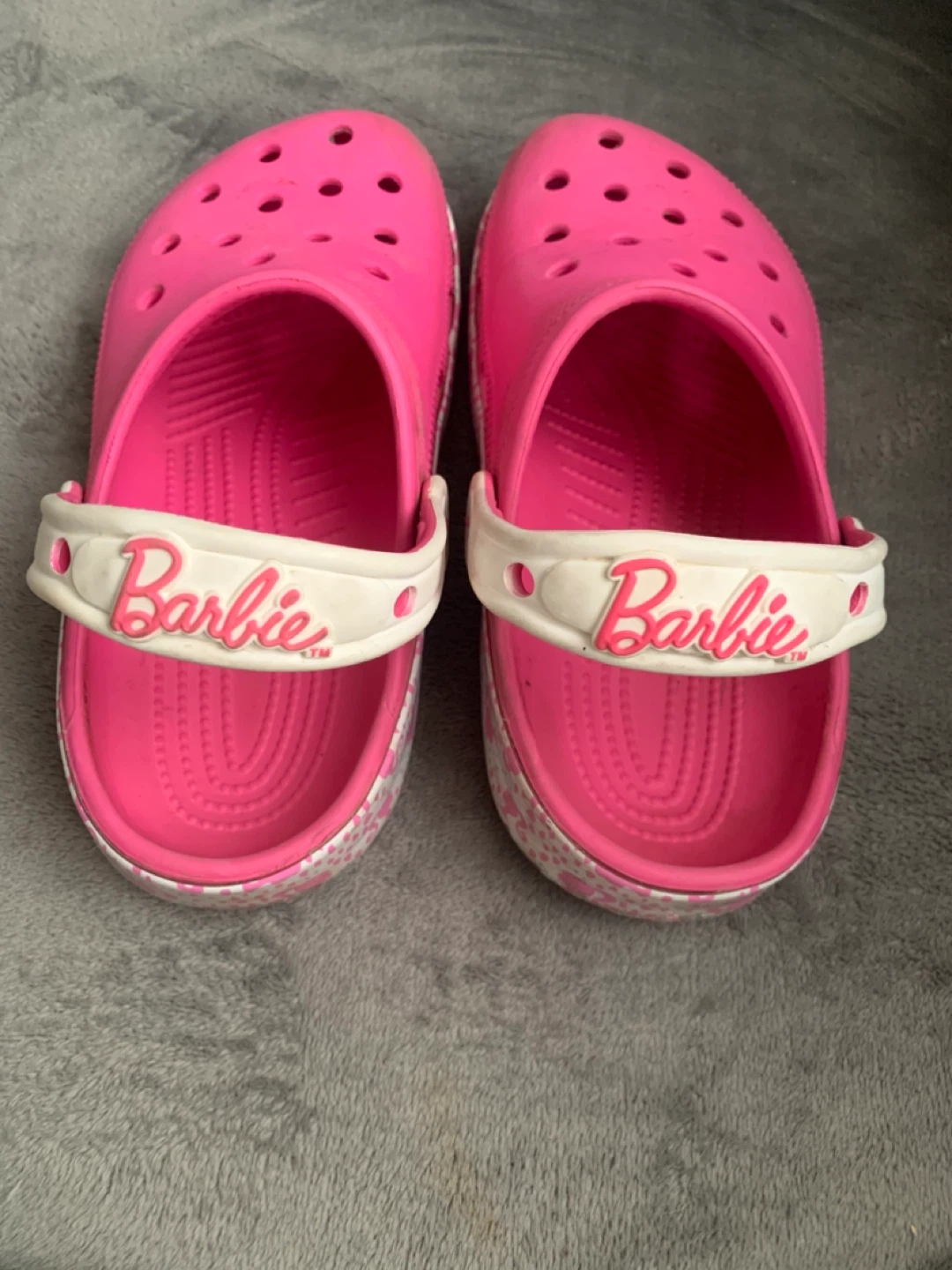 Bright pink Barbie Crocs