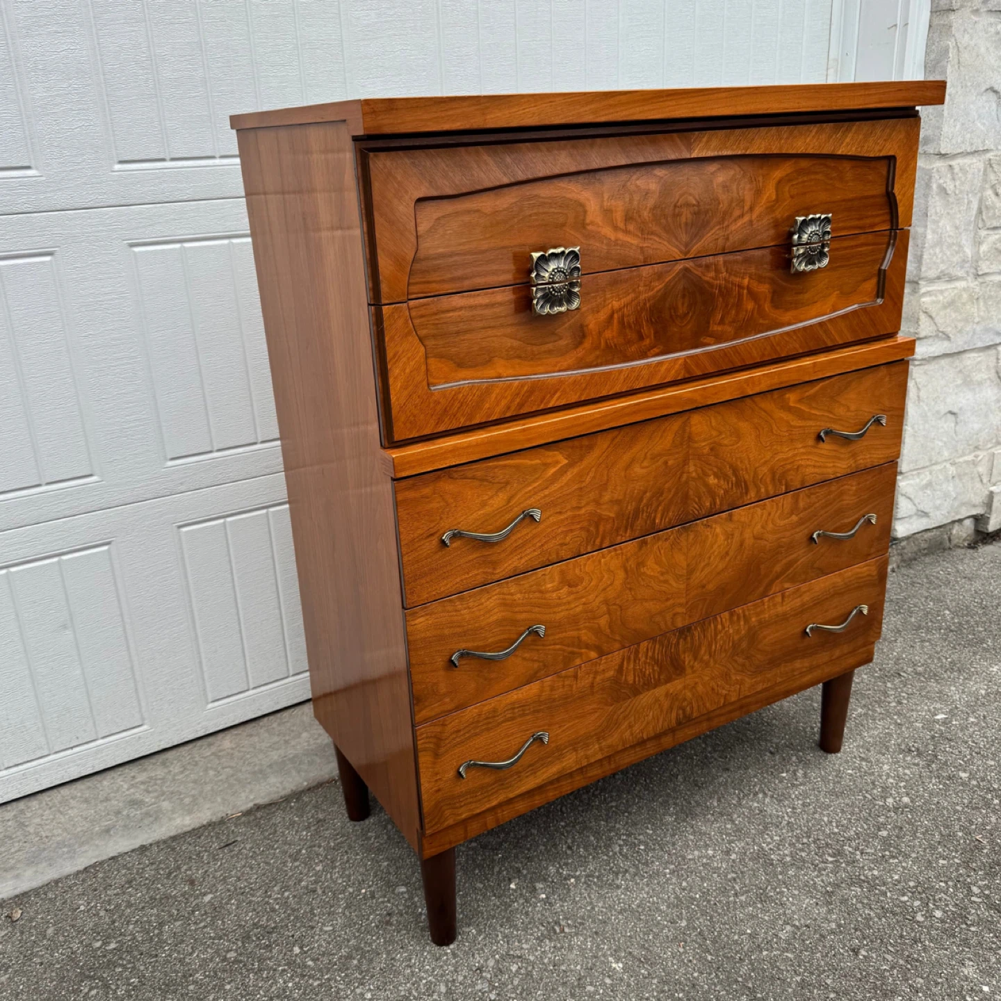Vintage Mid-Century Walnut Highboy Dresser - photo 3