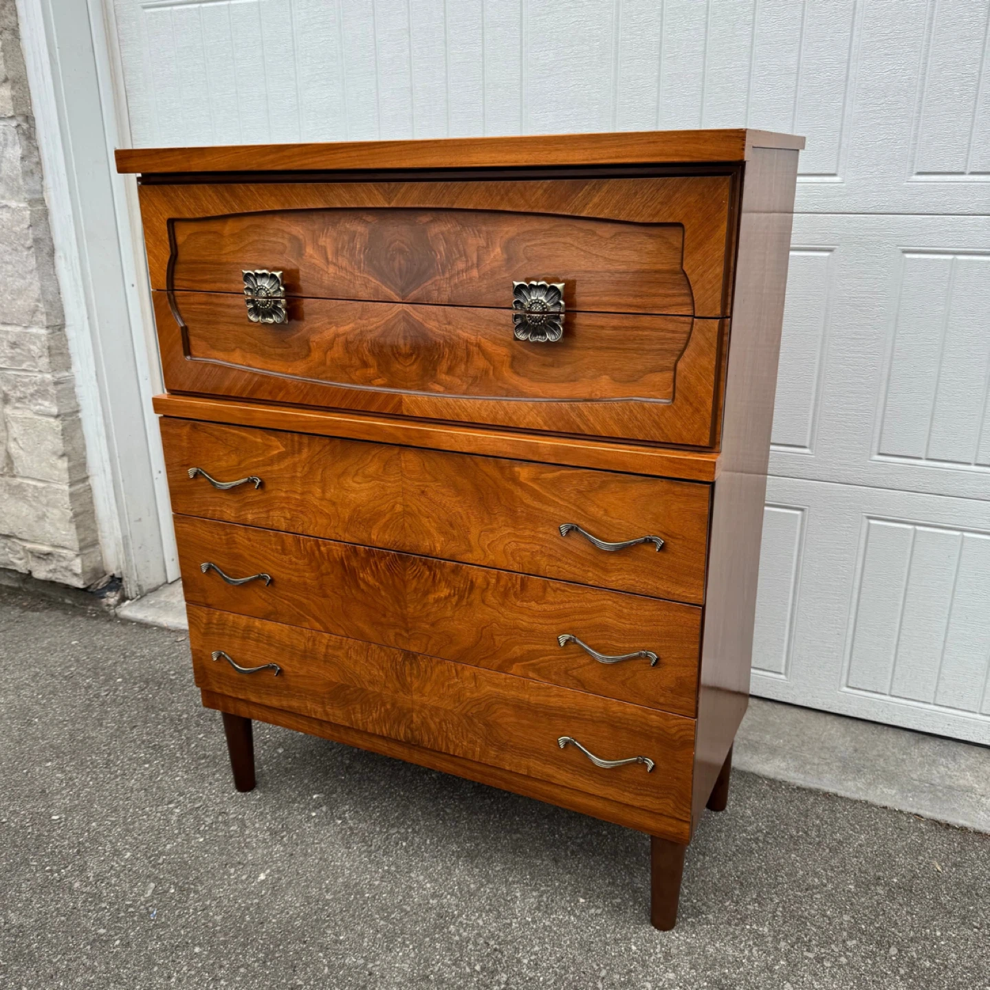 Vintage Mid-Century Walnut Highboy Dresser - photo 2