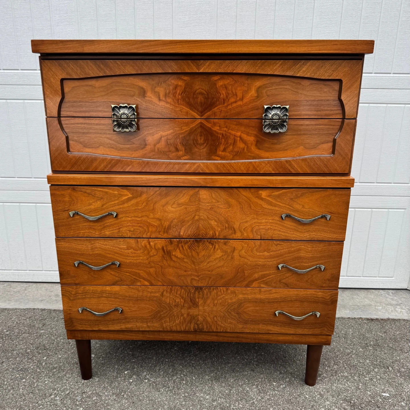Vintage Mid-Century Walnut Highboy Dresser