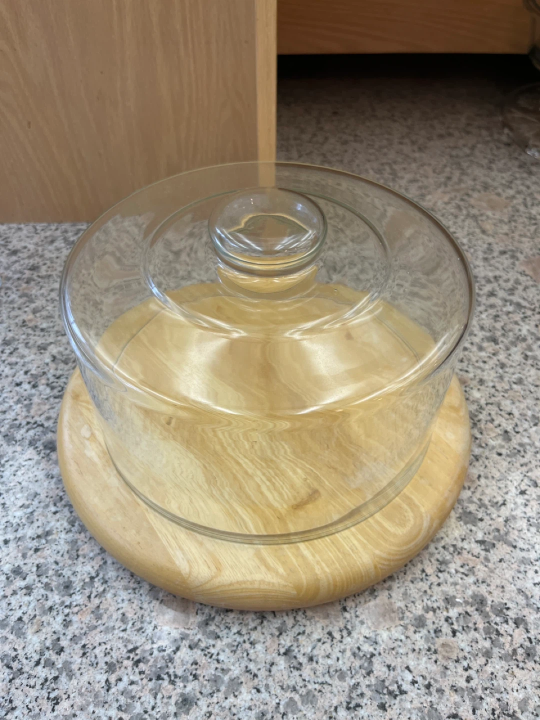 Wooden Cake Stand with Glass Dome