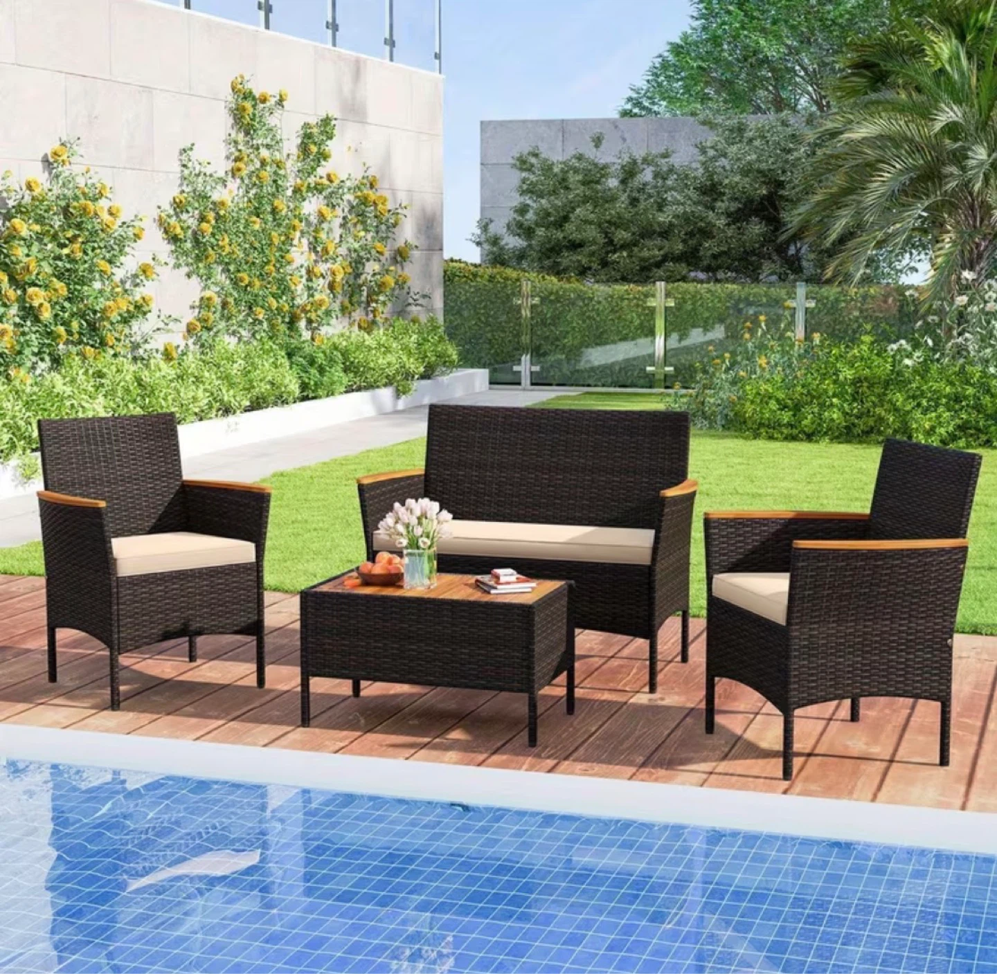 4 Pcs Outdoor Rattan Set - brand new, not assembled yet
