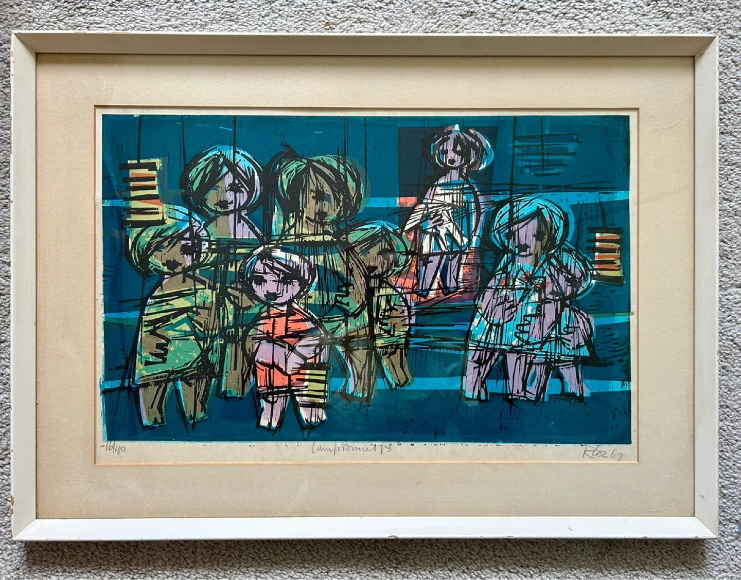 Framed 1960s Original Woodblock print (artist unclear)