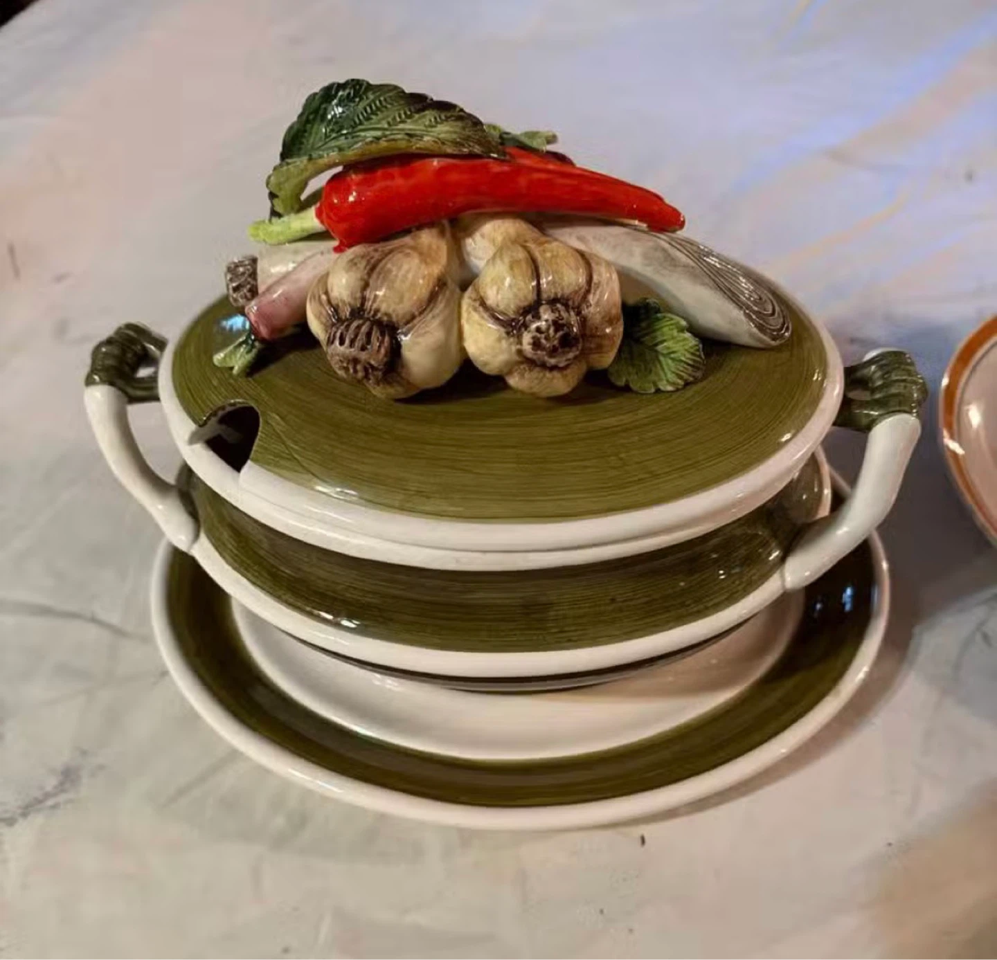 Vintage Ceramic Soup Tureen with Vegetable Lid